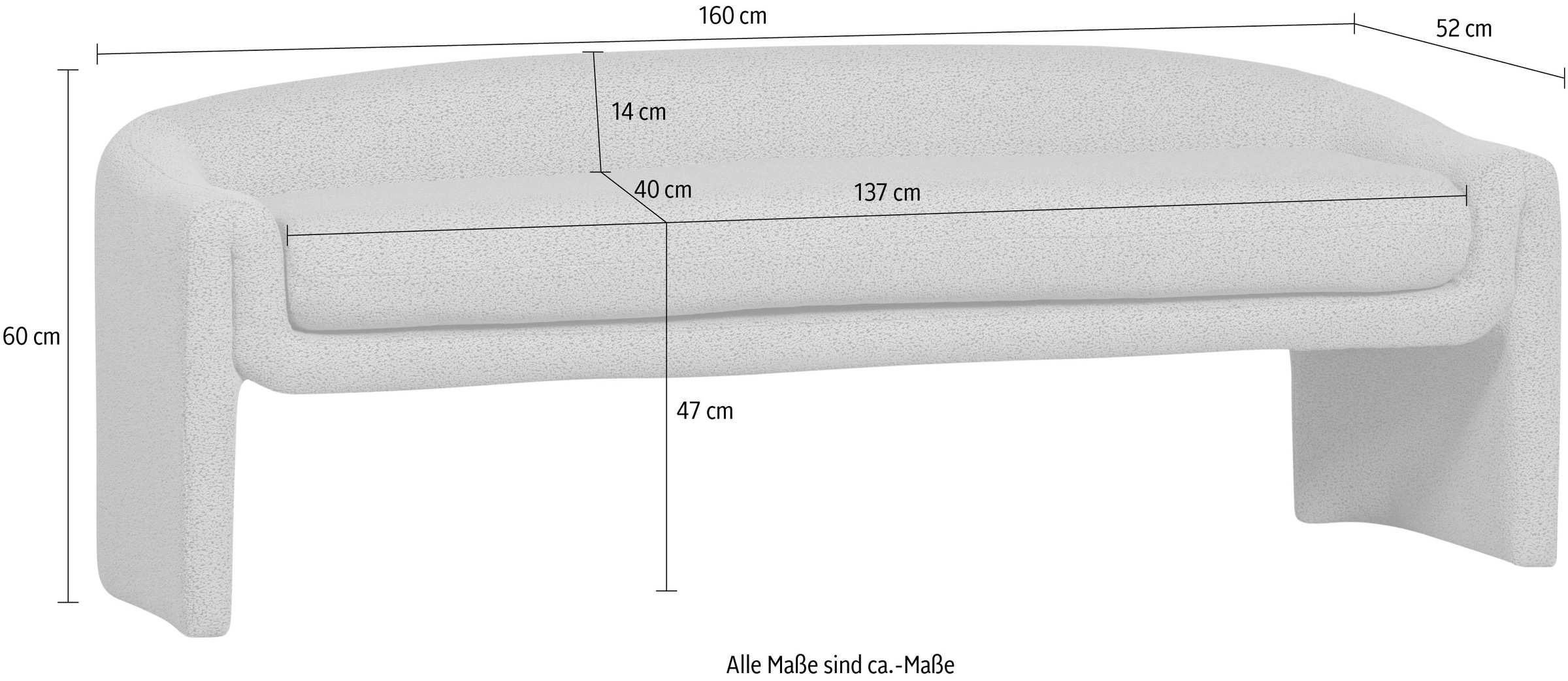 WOOOD Sitzbank »Zone«, Esszimmerbank, grob gewebten Stoff, Breite 160 cm