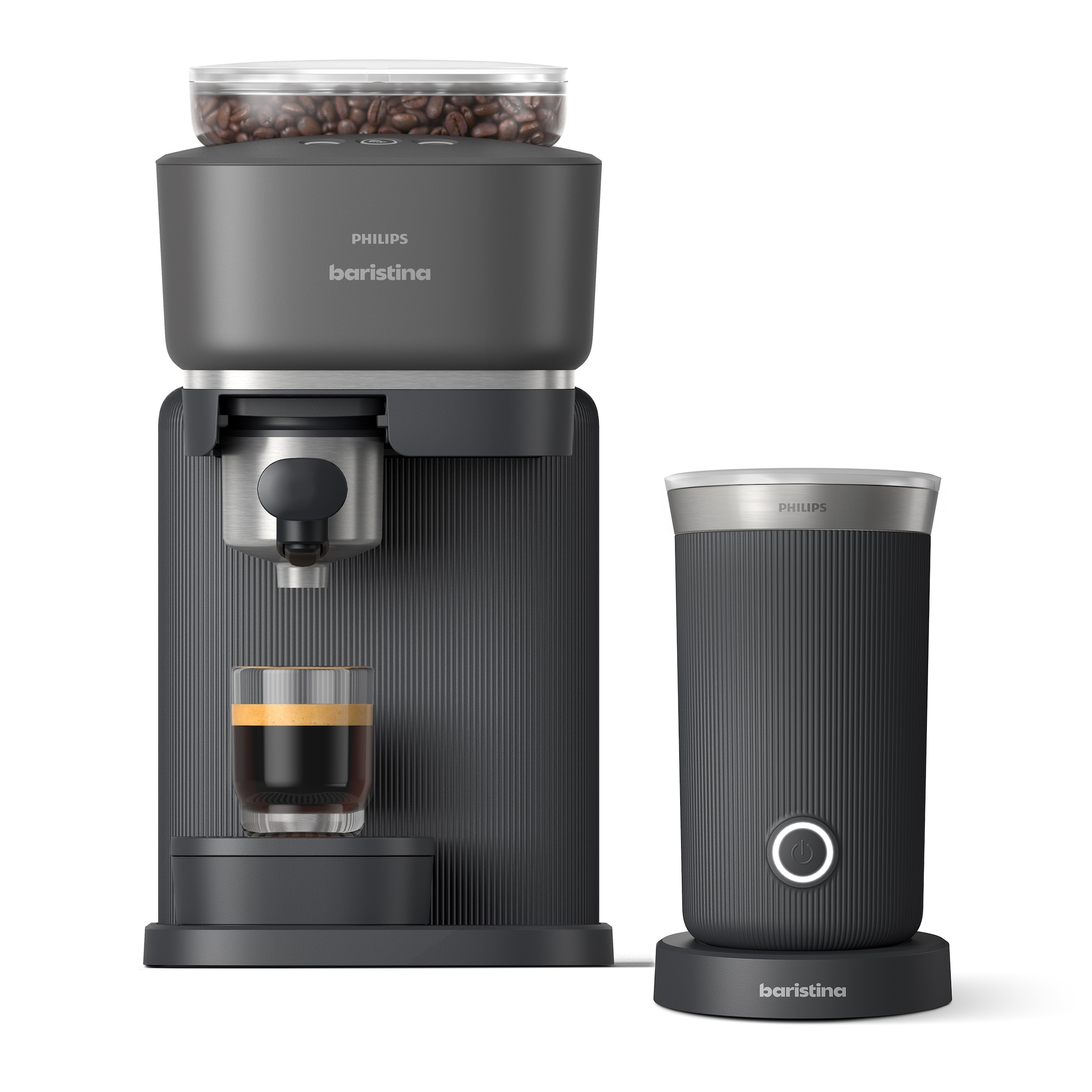 PHILIPS baristina Espressomaschine »BAR303/60 mit Mahlwerk für ganze Bohnen, Milchaufschäumer inkl.«, 16 bar Pumpendruck, Schwarzgrau