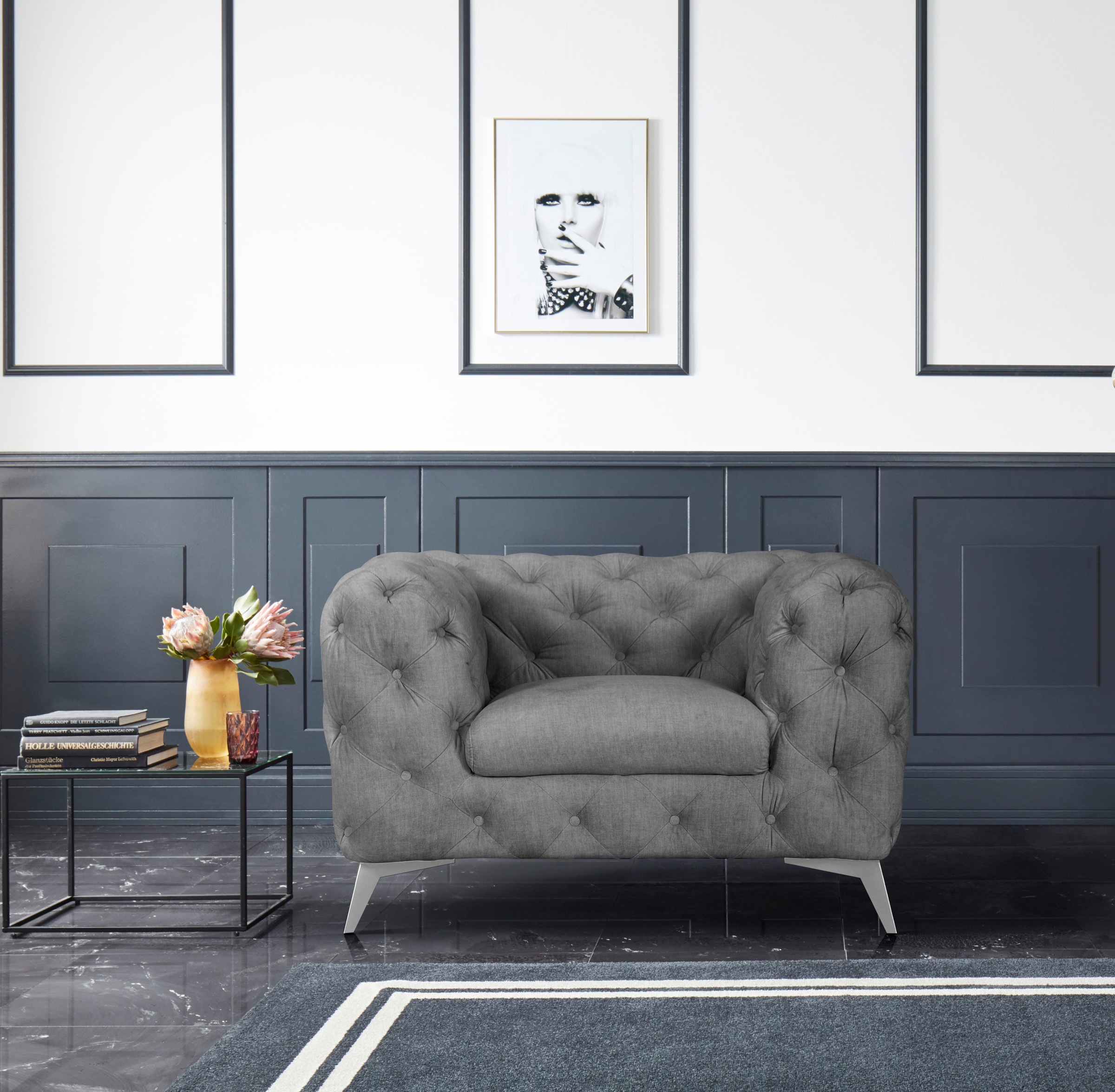 Leonique Chesterfield-Sessel »Glynis Sessel«, aufwändige Knopfheftung, moderne Chesterfield Optik, Fußfarbe wählbar