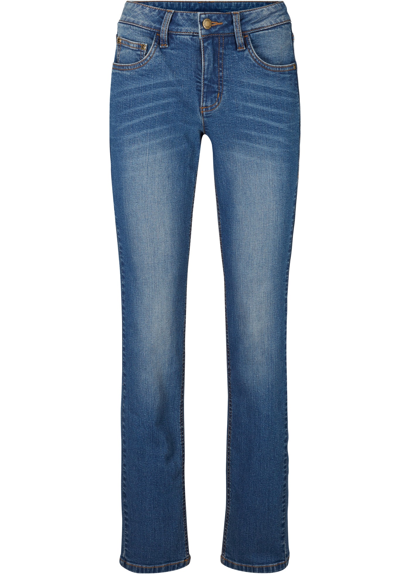 bonprix Straight-Jeans »Straight-Jeans Mid Waist, Stretch« Straight-Schnitt, Loose Fit, aus Baumwolle mit Elasthan
