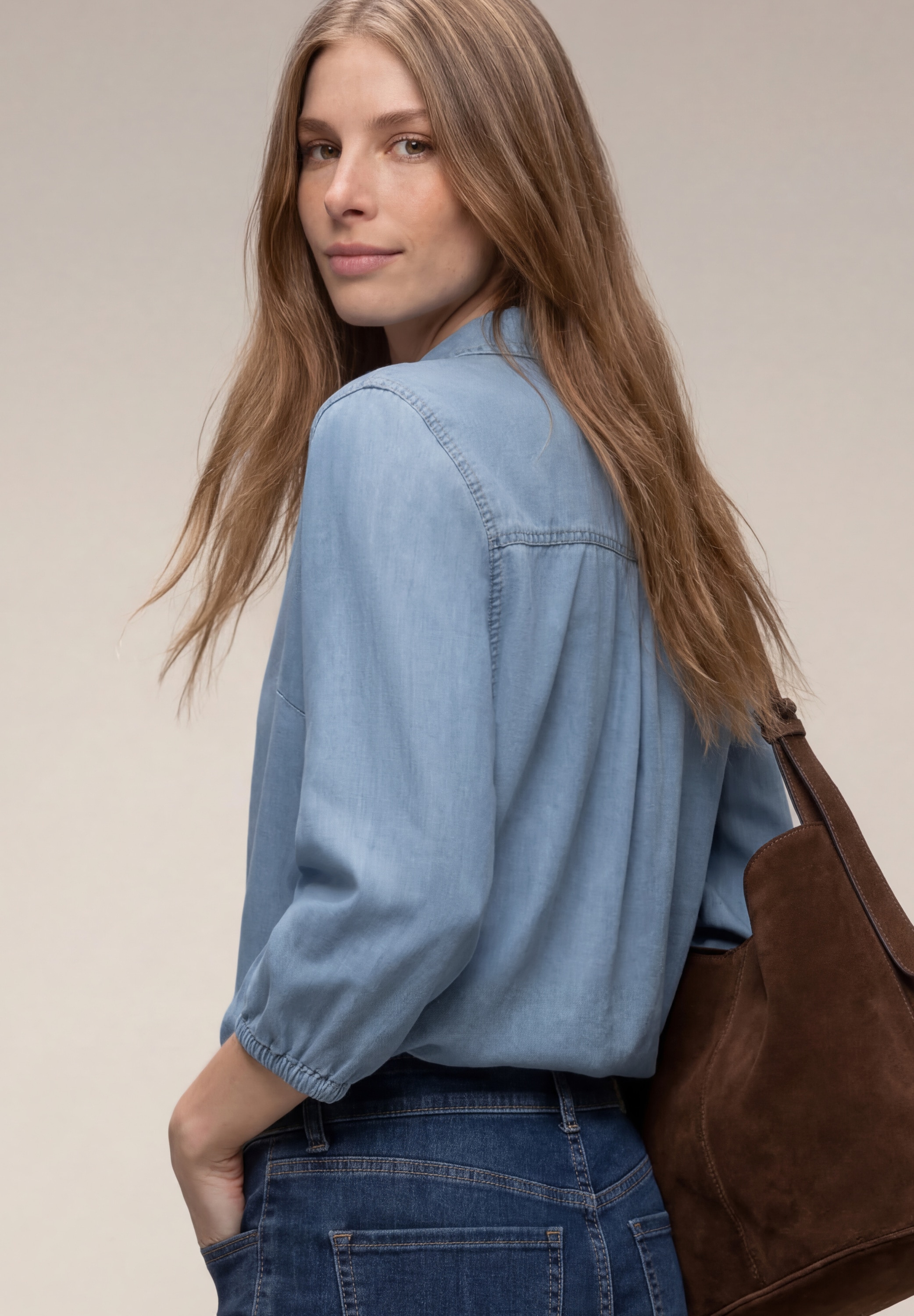 STREET ONE Hemdbluse 3/4-Arm im Denim-Look