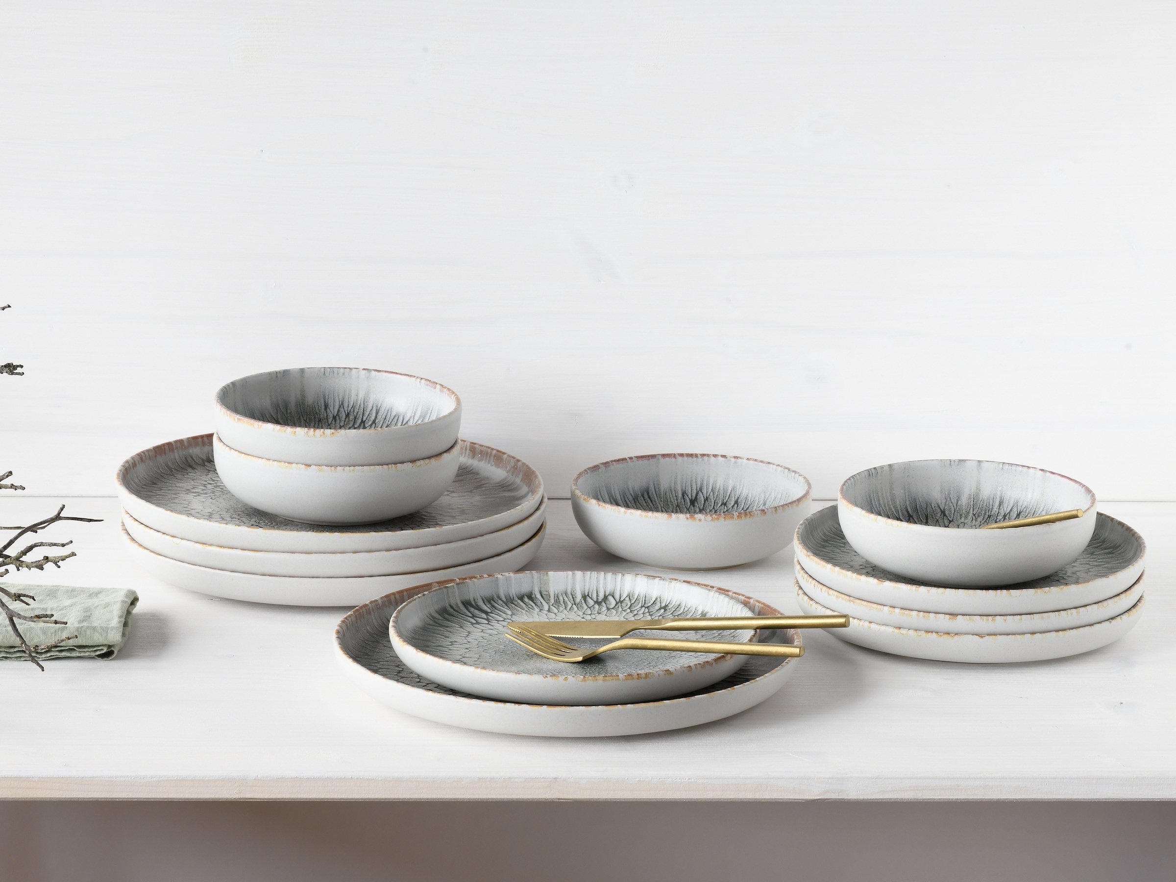 CreaTable Teller-Set »Uno Volcano, Teller Set 12-tlg« Reaktivglasur, Vintage Style