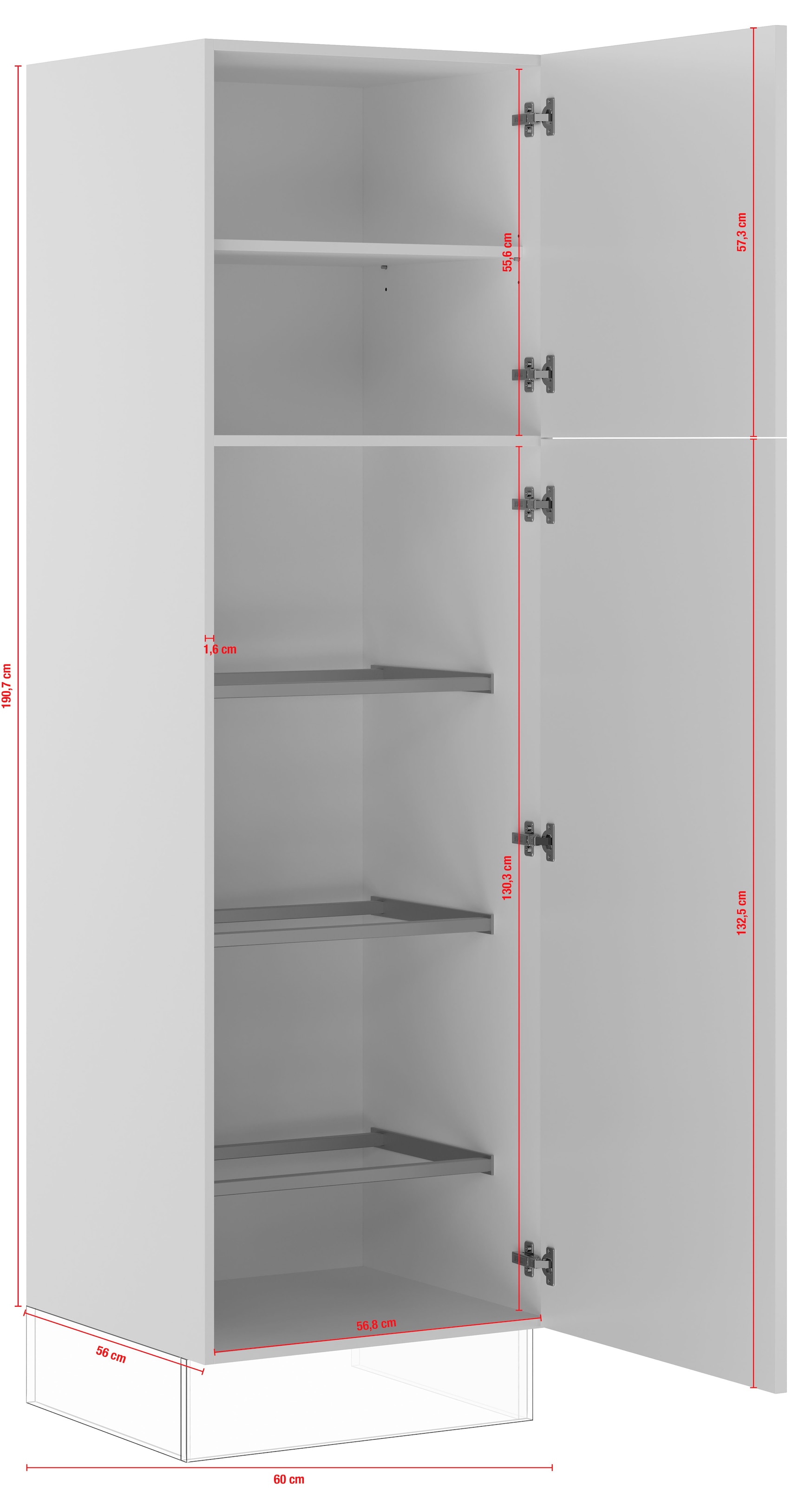 IMPULS KÜCHEN Seitenschrank »"Prag", Breite/Höhe: 60/190,7 cm«, vormontiert, mit Drehtüren, mit verstellbarem Fachboden
