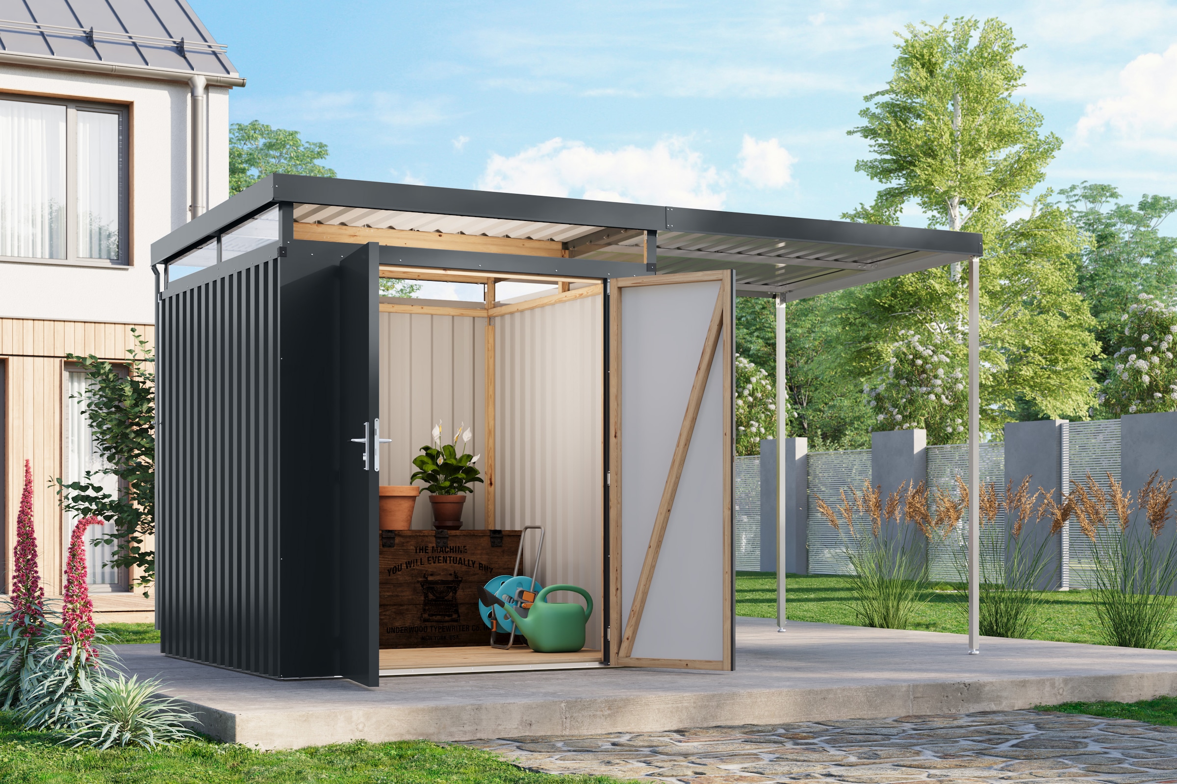 Karibu Gerätehaus »Titanium 2 SET mit Anbaudach«