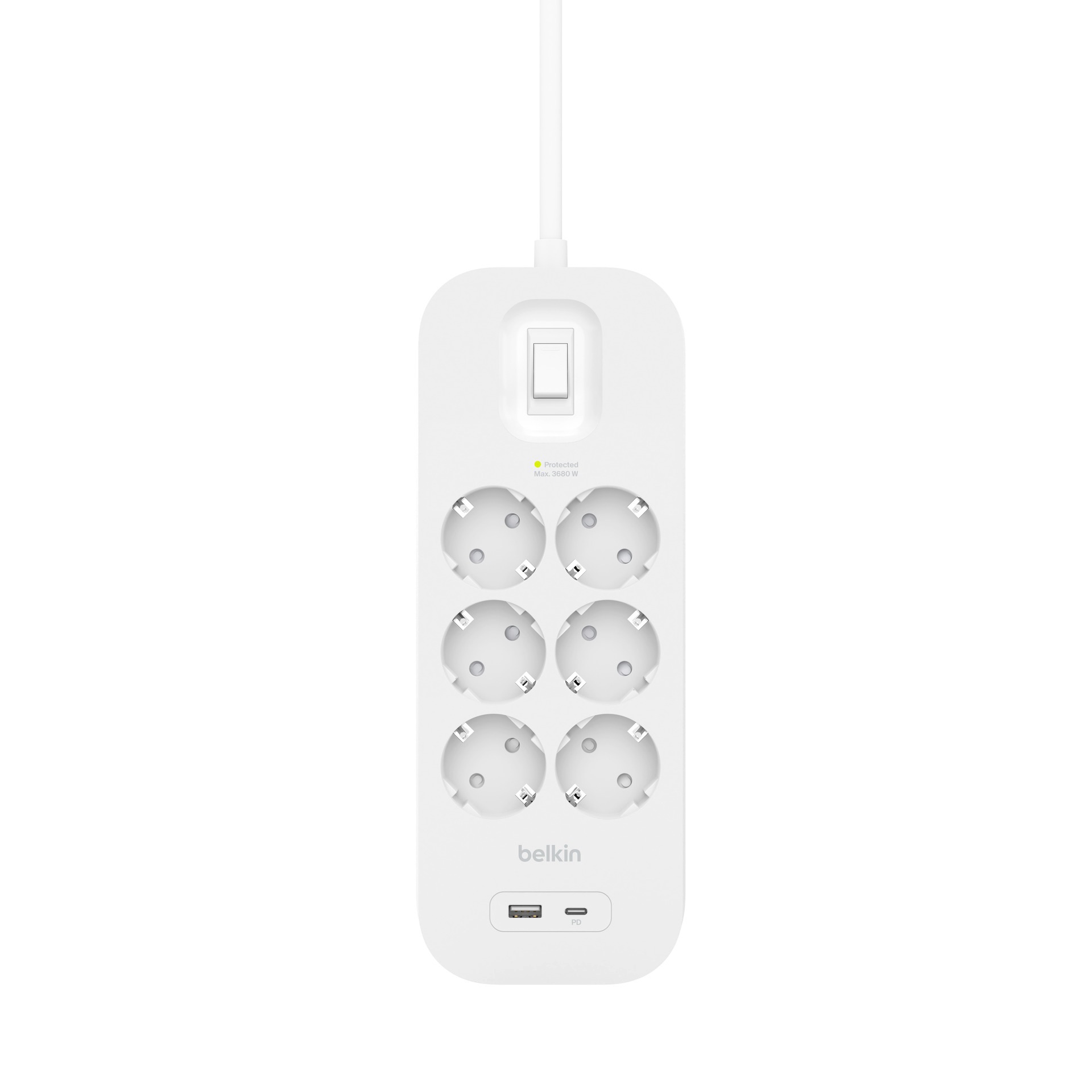 Belkin Steckdosenleiste »6-Fach Steckdosenleiste mit USB-A + USB-C Port, 650J, 18 W, 2 Meter«, 8-fach, (Ein- / Ausschalter Überspannungsschutz Kabellänge 2 m)