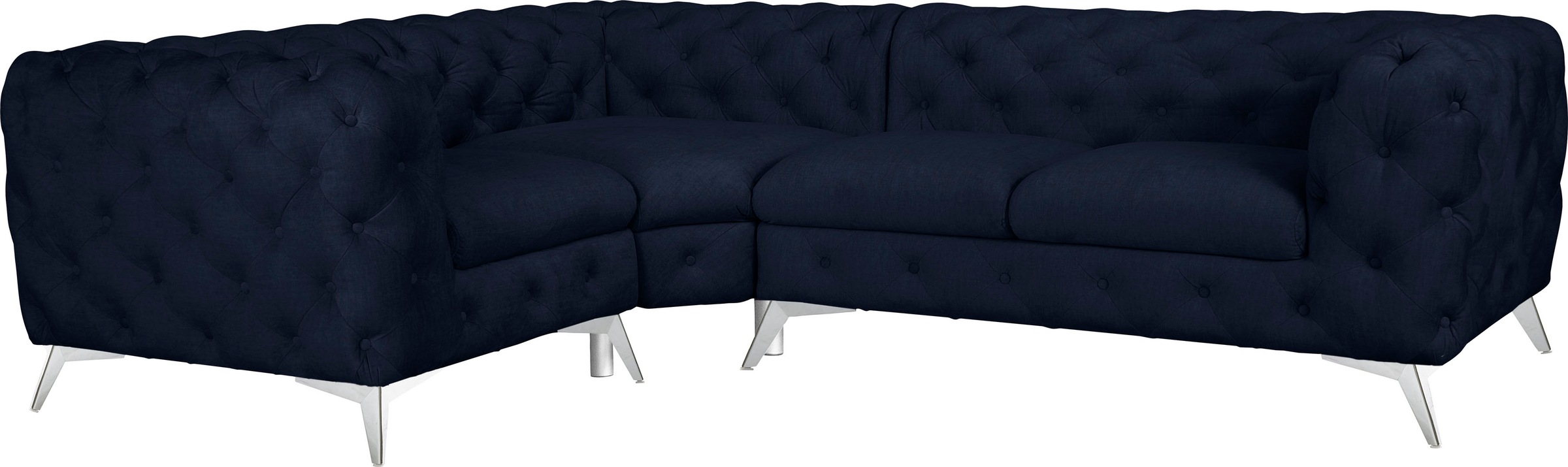 Leonique Chesterfield-Sofa »Ecksofa GLYNIS L-Form mit Wellenunterfederung, Maße B/T/H 264/204/75cm«, aufwändige Knopfheftung, moderne Chesterfield Optik, Fußfarbe wählbar