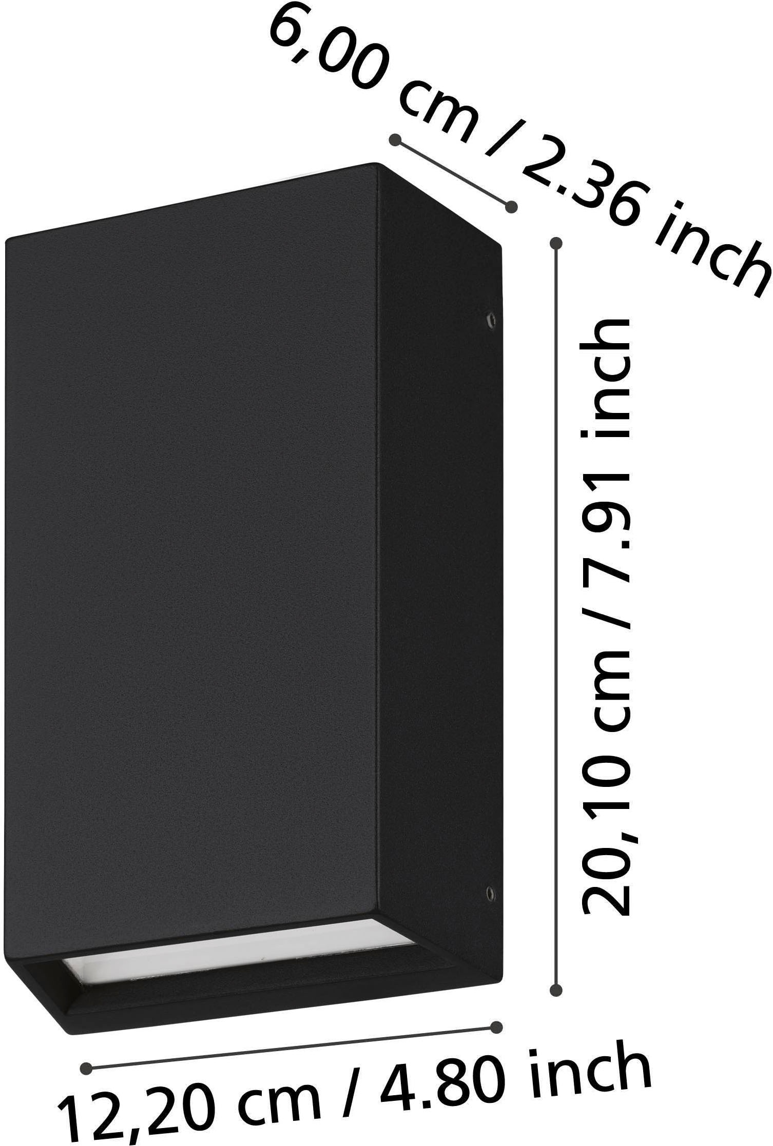 EGLO Wandleuchte »Spongano Wandlampe, Außenbeleuchtung, Aluminium und Glas, IP65, Lampe« LED-Modul 1 Stk. Kaltweiß | Neutralweiß | Warmweiß Wand-/Deckenleuchte - L12 x H20 x AL6 cm - schwarz - 2X5W inkl.