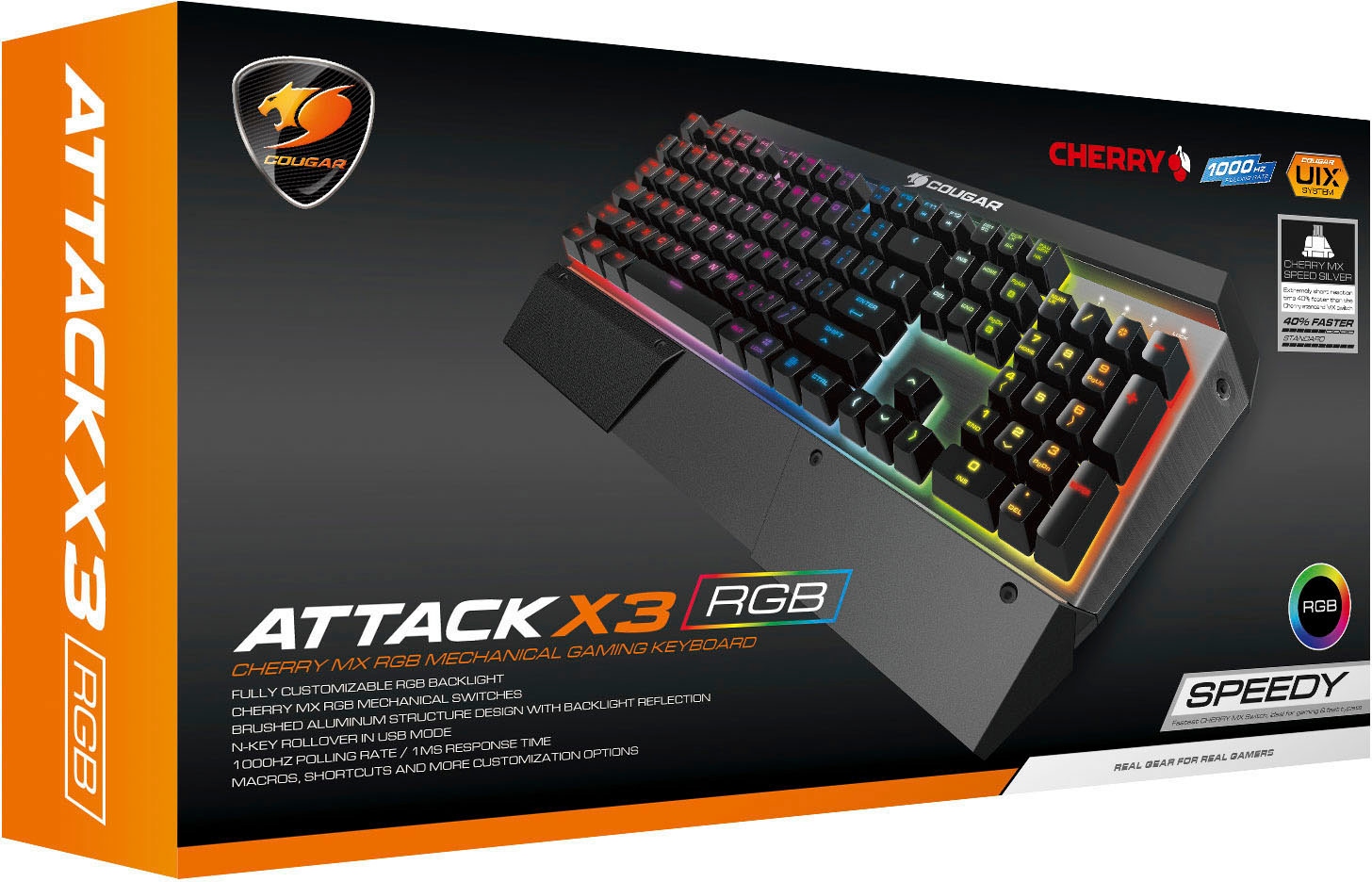 Cougar Gaming-Tastatur »Attack X3 RGB«, Cherry MX Silber