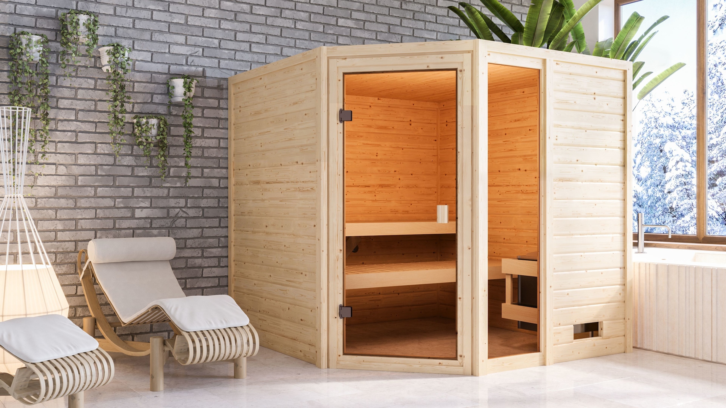 Karibu Sauna »"Tally" mit bronzierter Tür, naturbelassen« aus hochwertiger nordischer Fichte