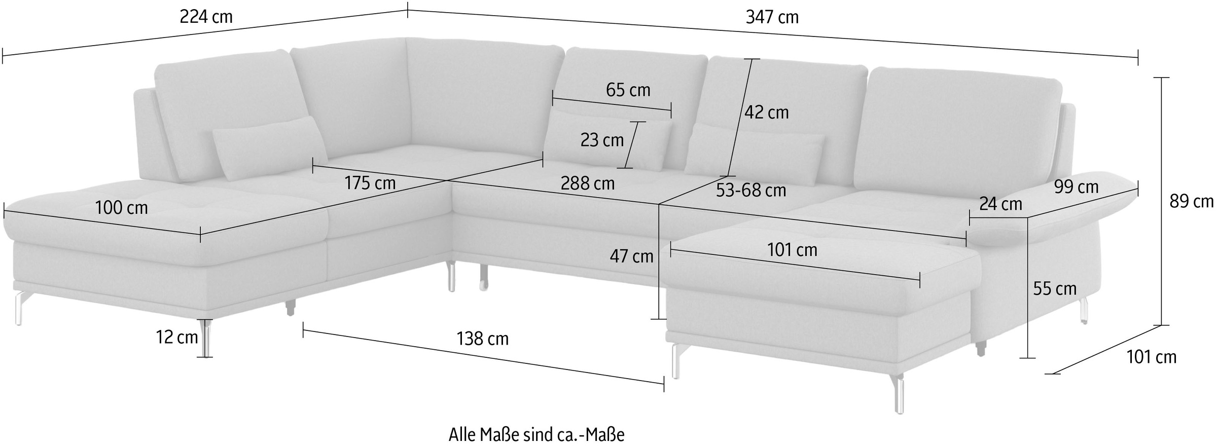 INOSIGN Wohnlandschaft »Palm Beach U-Form«, Federkern, mit Sitztiefenverstellung, wahlweise mit Bettfunktion