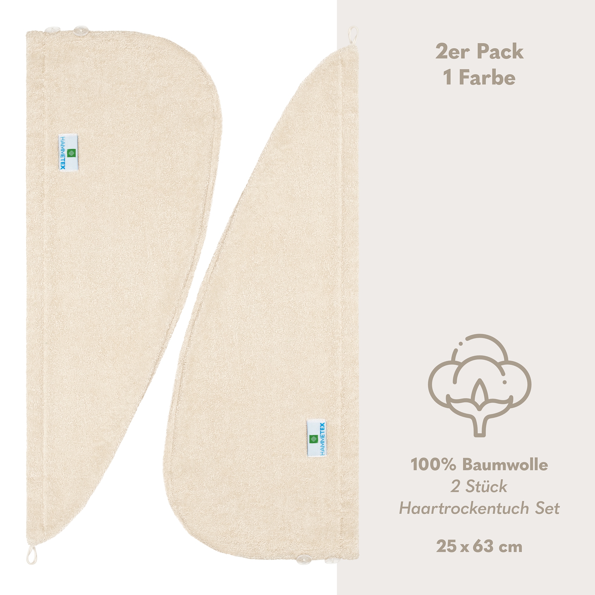 HAMMETEX Turban-Handtuch »2er Set Haarturban Damen, 100% Baumwolle, Flauschig & Schnelltrocknend« Uni-Farben, weich