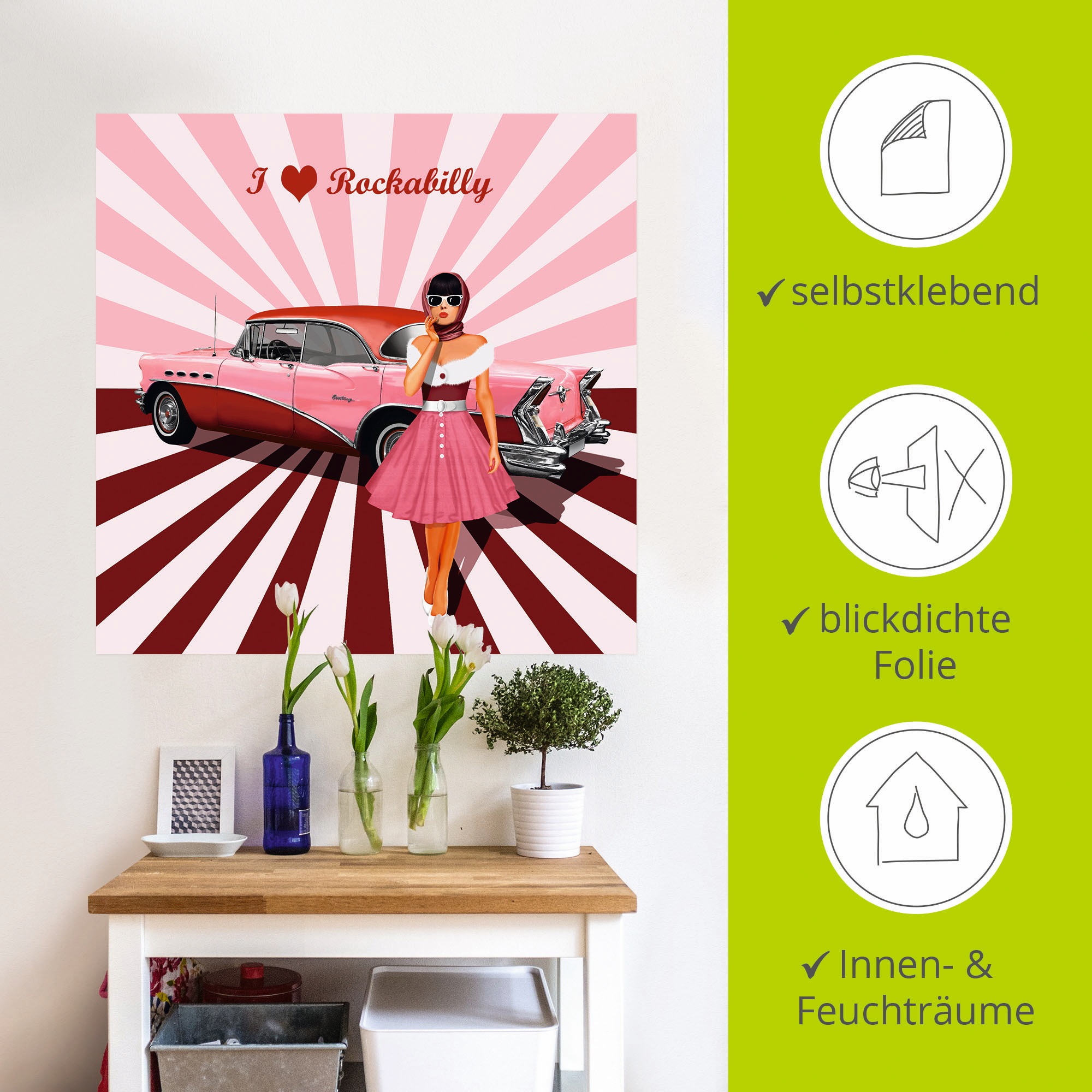 Artland Wandbild »Ich liebe Rockabilly«, Ausstellungsplakate, (1 St.), als Alubild, Outdoorbild, Leinwandbild, Poster, Wandaufkleber