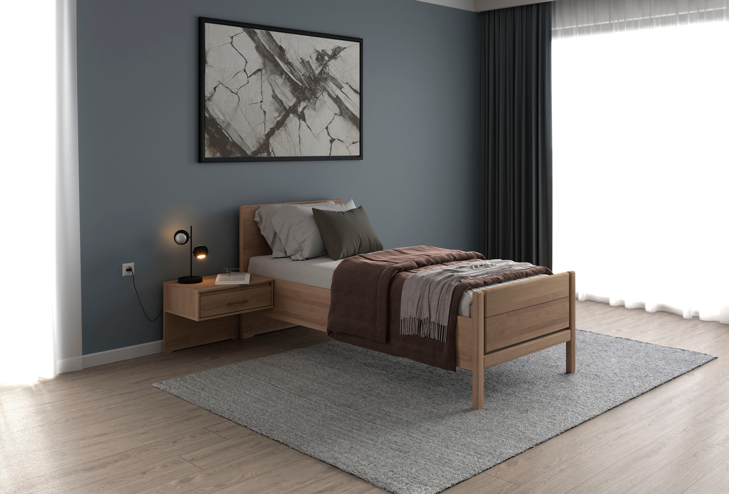 Musterring Holzbett »Sorrent, Bettgestell, Bettrahmen, teilmassiv Eiche« MADE IN GERMANY,  Eiche teilmassiv, Liegehöhenverstellung, Stollenfußteil