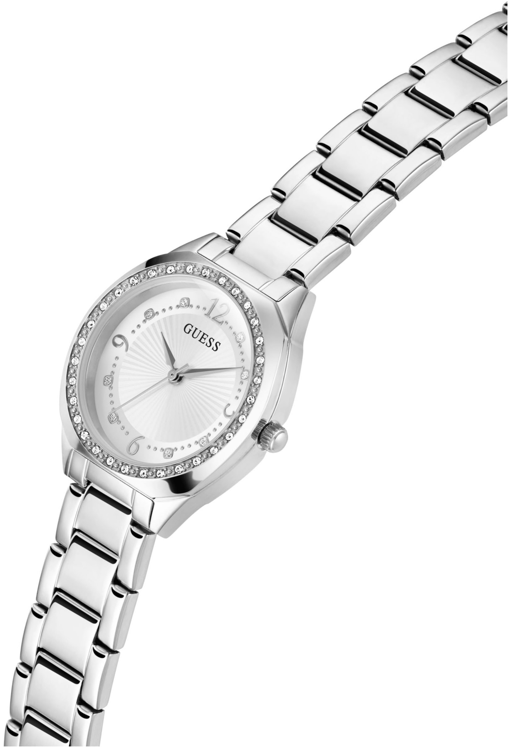 Guess Quarzuhr »CHARLOTTE«, Armbanduhr, Damenuhr, Edelstahlarmband, Mineralglas, analog