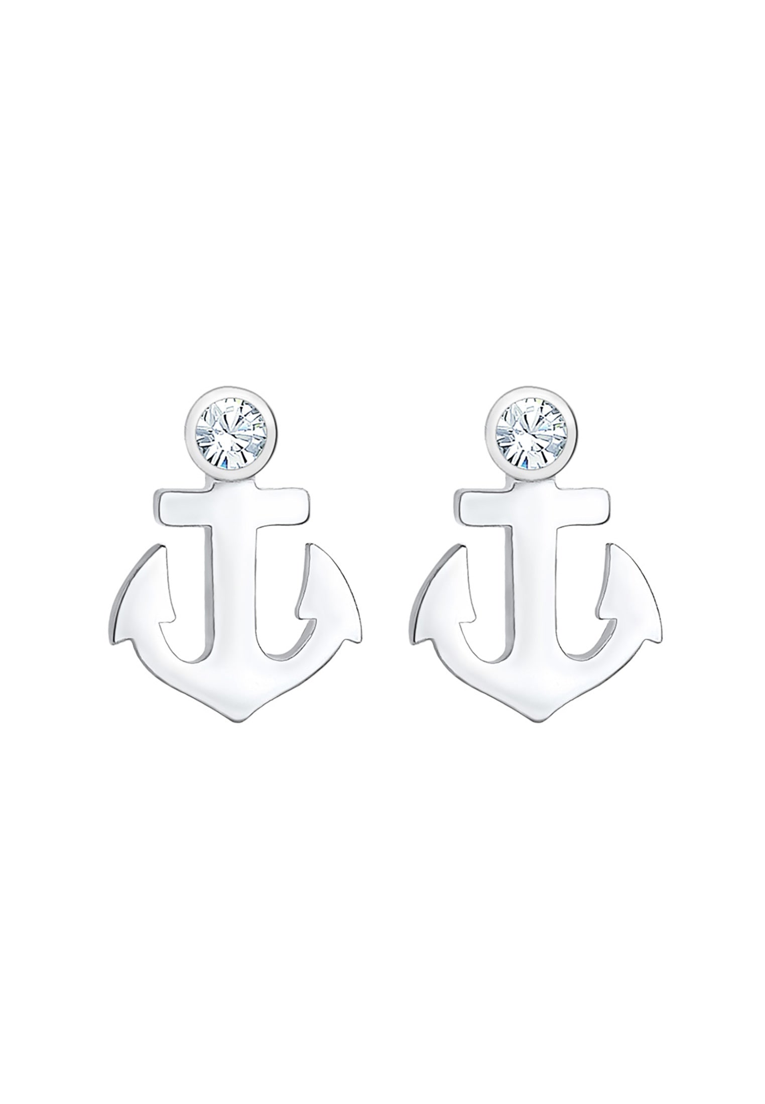Elli Paar Ohrstecker »Ohrringe Ohrstecker Anker Glas Kristalle Weiß 925 Sterling Silber«