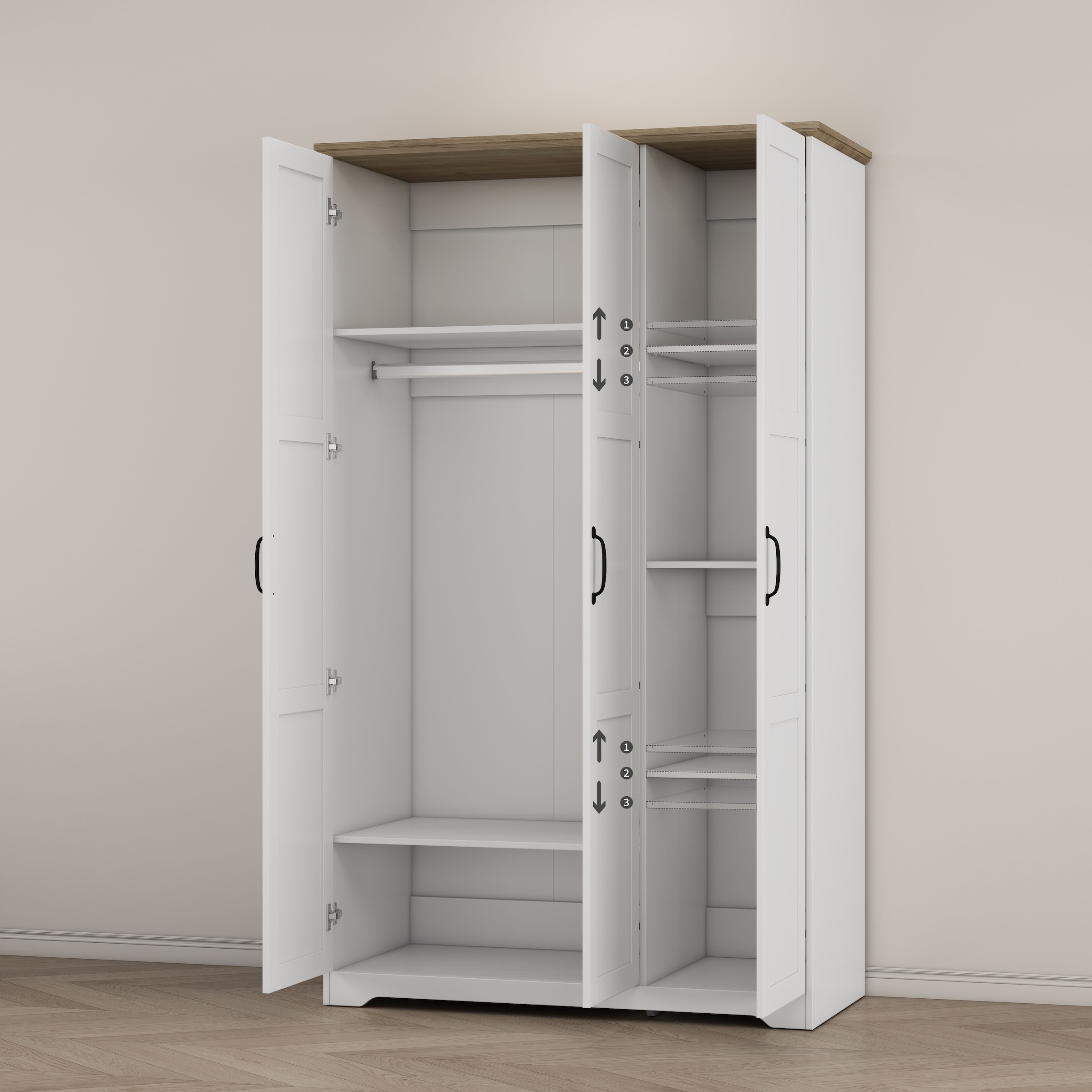 OTTO home Kleiderschrank »Emmilia Schrank Schlafzimmerschrank im Landhaus Design« Mit vielen Einlegeböden und Softclose,  Landhaus Schrank mit  3 Türen Breite 120,4 cm, Höhe 2m
