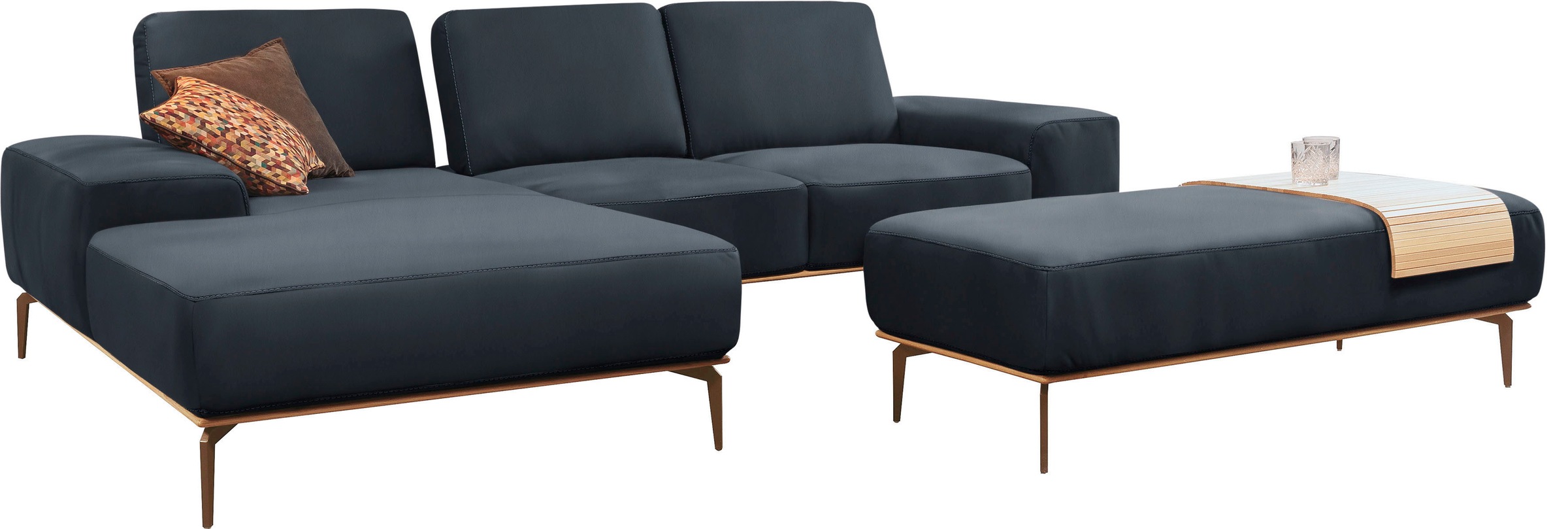W.SCHILLIG Ecksofa »run, Designsofa mit tollem Sitzkomfort, bequem, L-Form«, mit Holzsockel, Füße in Bronze pulverbeschichtet, Breite 279 cm
