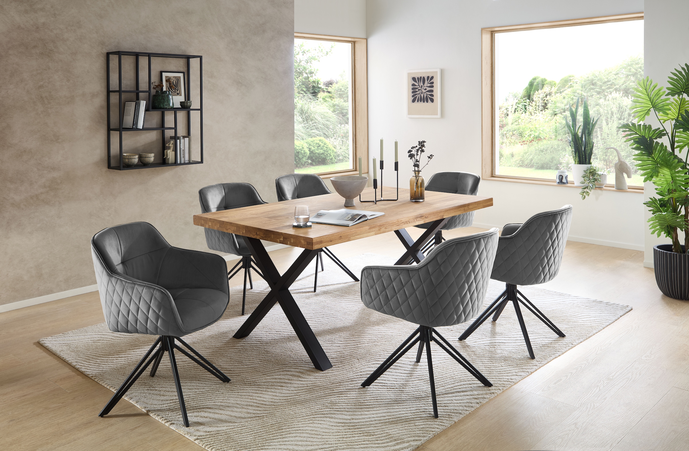 Stolkom Esstisch »Chris Esszimmertisch Eiche Massivholz, BxHxT 110x47x70 cm«, Gerade Kante, Industrial Style Eiche Massivholz