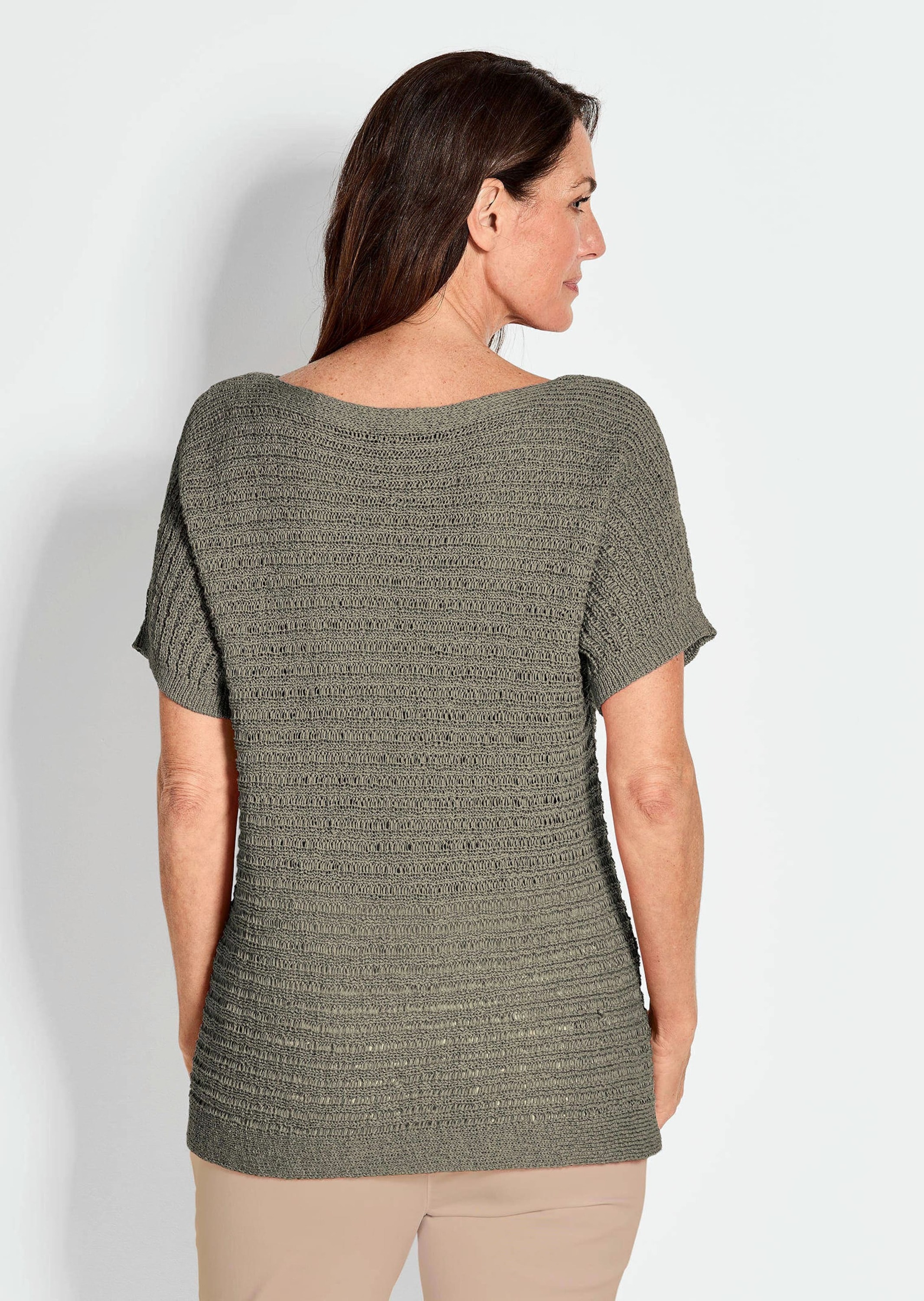 GOLDNER Rundhalspullover »Kurzgröße Kurzarm-Pullover mit Rippen«