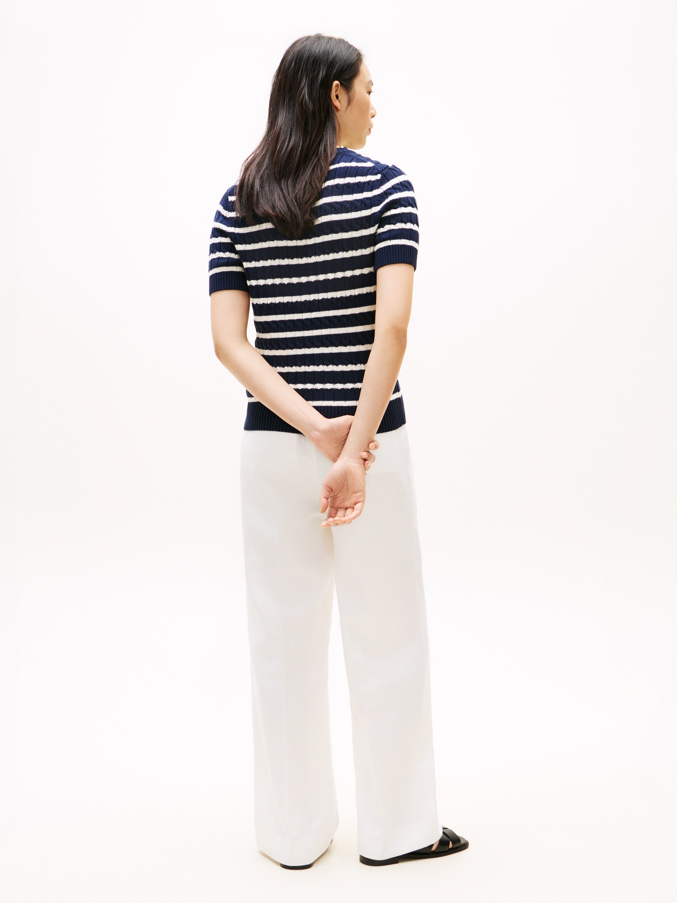 Tommy Hilfiger Kurzarmpullover »CO CABLE MID GG SS C-NK SWT« Baumwolle, mit Zopfmuster
