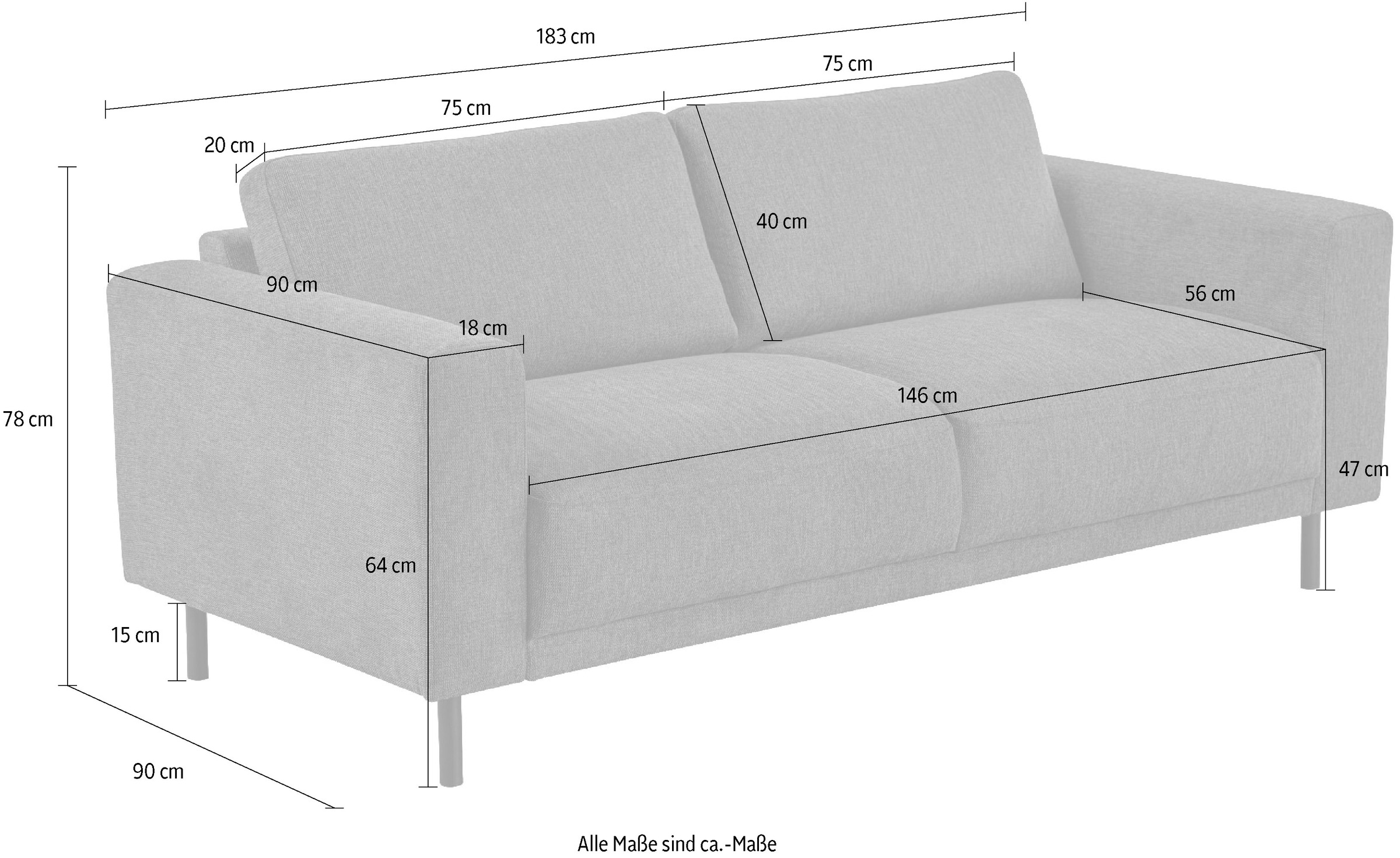 Home affaire 2,5-Sitzer »Sveeva, Kompaktsofa, B.183 cm, schwarze Metallfüße« langlebiger Webstoff, mit Wellenunterfederung, viele Farben