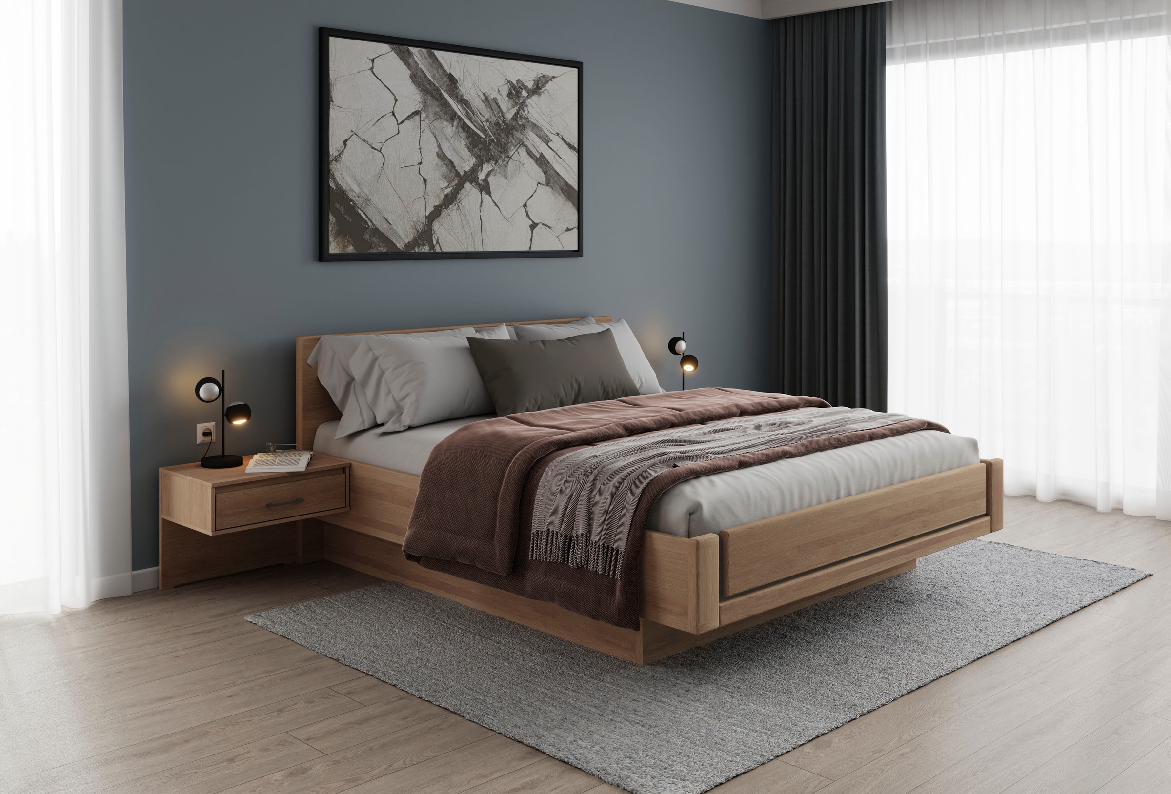 Musterring Holzbett »Sorrent, Bettgestell, Bettrahmen, teilmassiv Eiche«, (MADE IN GERMANY), Eiche teilmassiv, Liegehöhenverstellung, in schwebender Optik