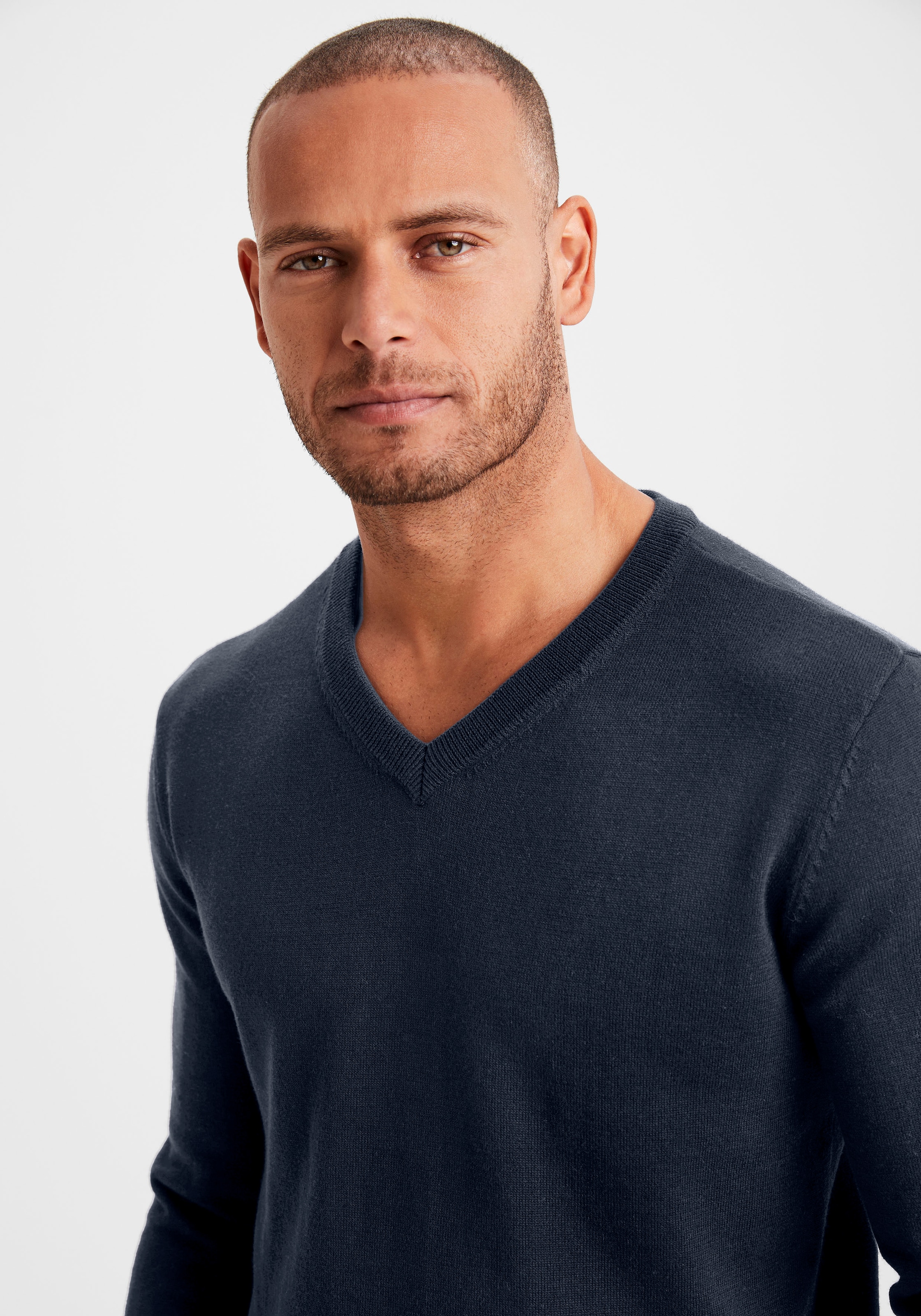 H.I.S Strickpullover mit V-Ausschnitt, Pullover aus Feinstrick, Baumwollmischung