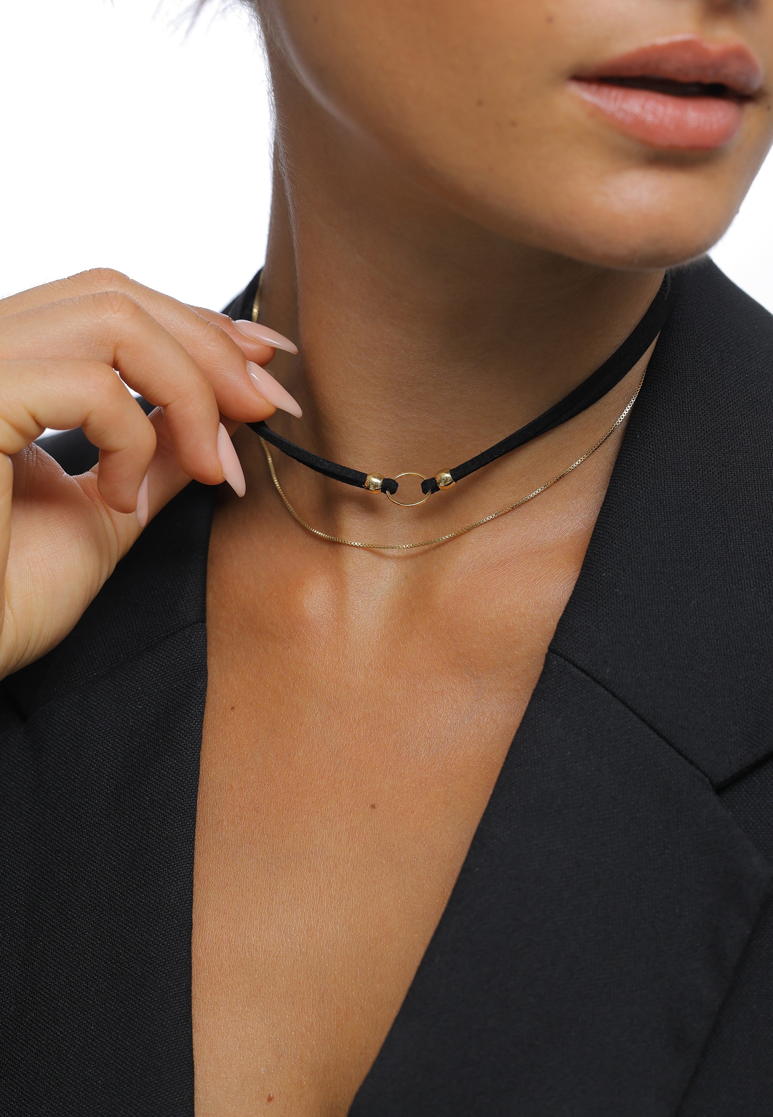 Elli Ketten-Set »Halskette Choker Kreis Leder Venezianerkette Set 925 Silber«