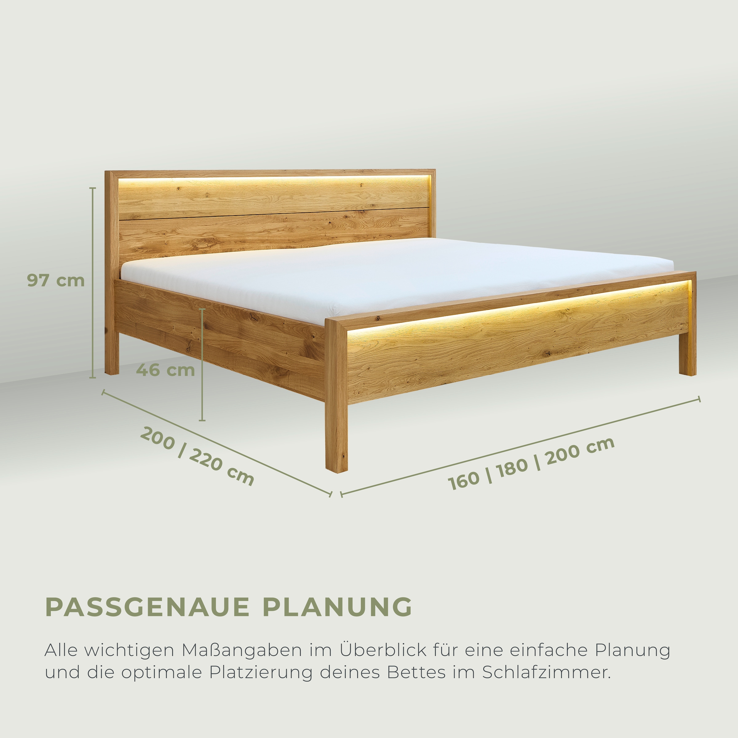 Home affaire Massivholzbett »Ambroise aus Wildeiche« inkl. LED-Beleuchtung, wahlweise auch in Überlänge erhältlich