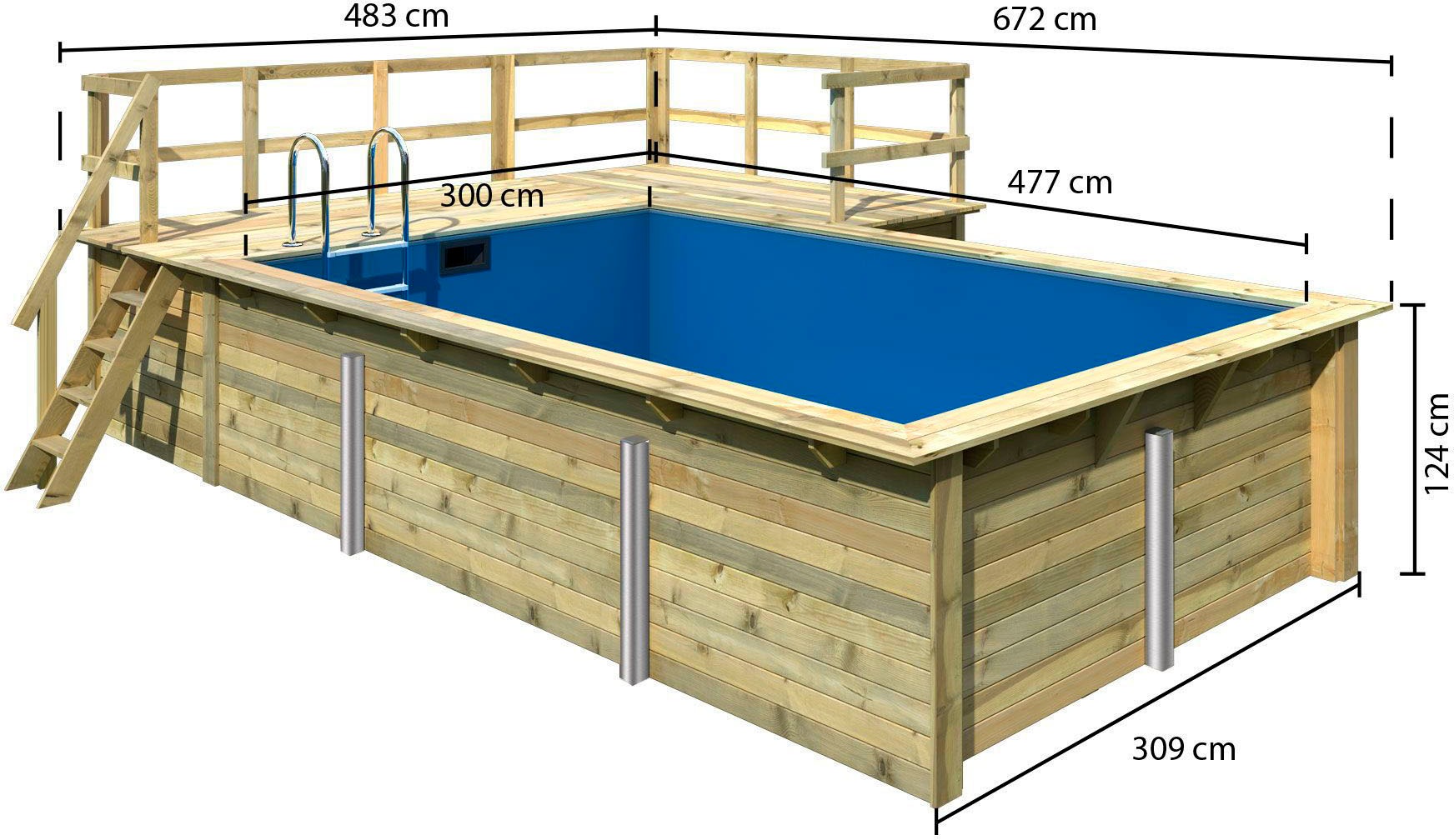 Karibu Rechteckpool »Malta B« BxLxH: 672x483x124cm, mit Sonnenterrasse