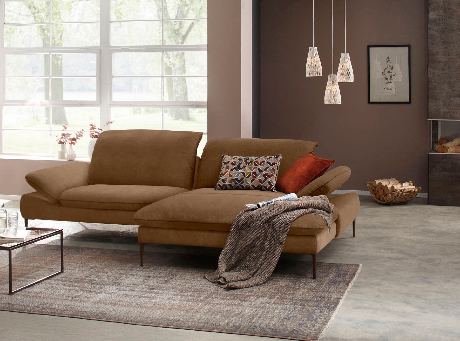 W.SCHILLIG Ecksofa »enjoy&MORE, Designsofa, elegant und bequem, L-Form«, Sitztiefenverstellung, Füße bronze pulverbeschichtet, Breite 294 cm