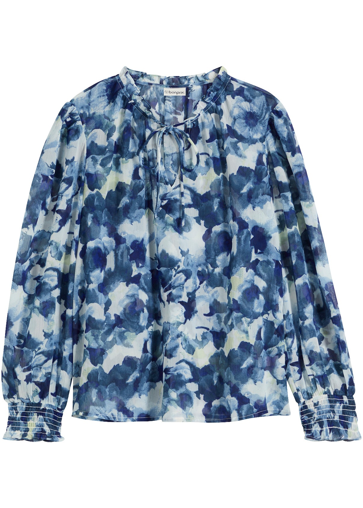 bonprix Chiffonbluse mit floralem Print, figurumspielende Passform, ohne Kragen