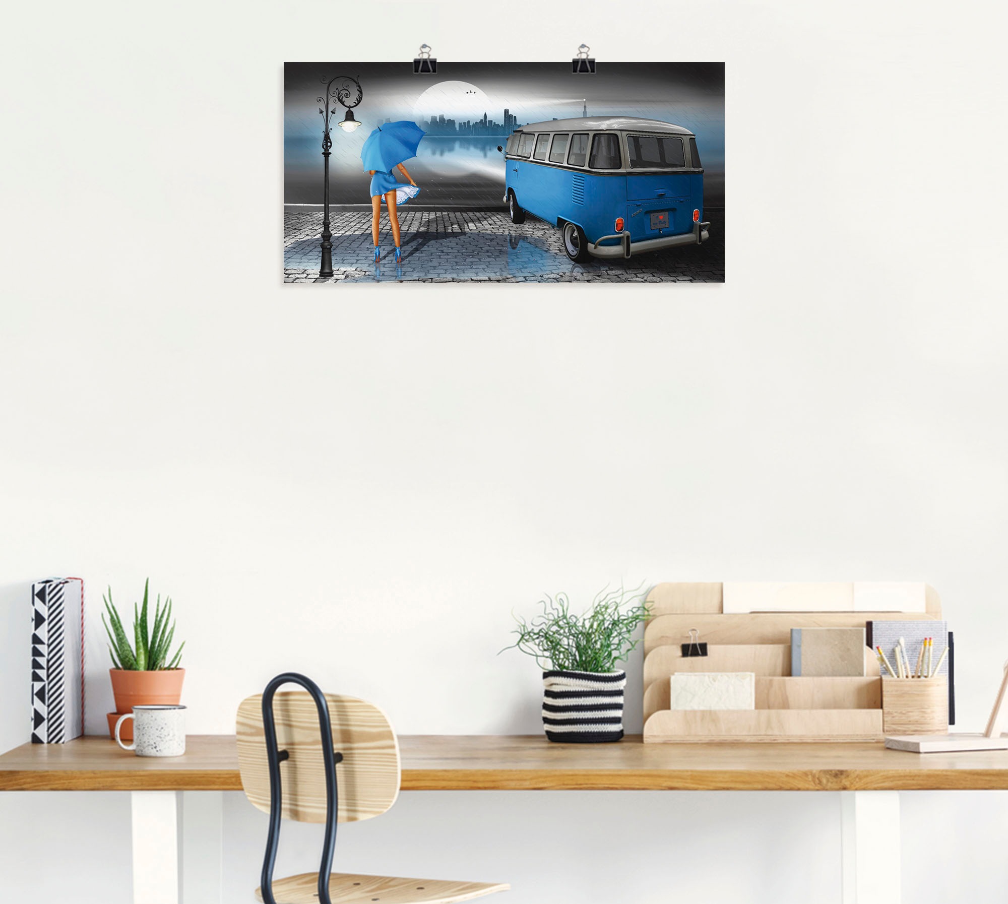 Artland Wandbild »Regennacht in Blau mit Bulli T1« Auto 1 Stk. tlg. als Leinwandbild, Poster in verschied. Größen
