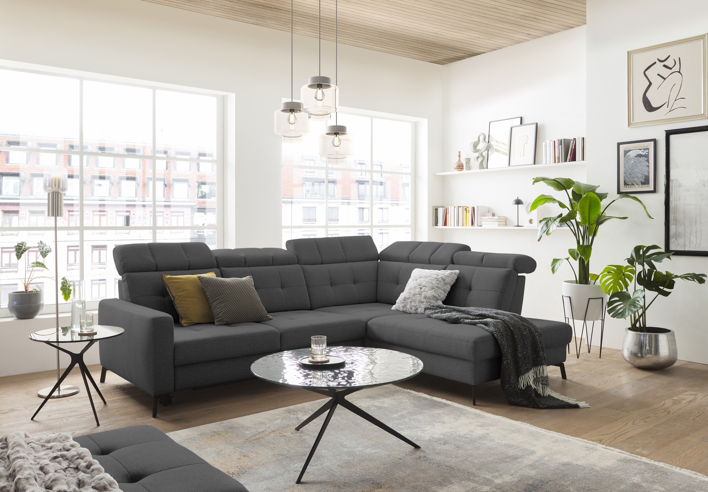 Musterring Ecksofa »MR 4615« mit Kopf- und Rückenverstellung, Metallfuß schwarz, Maße 272 x 214 cm