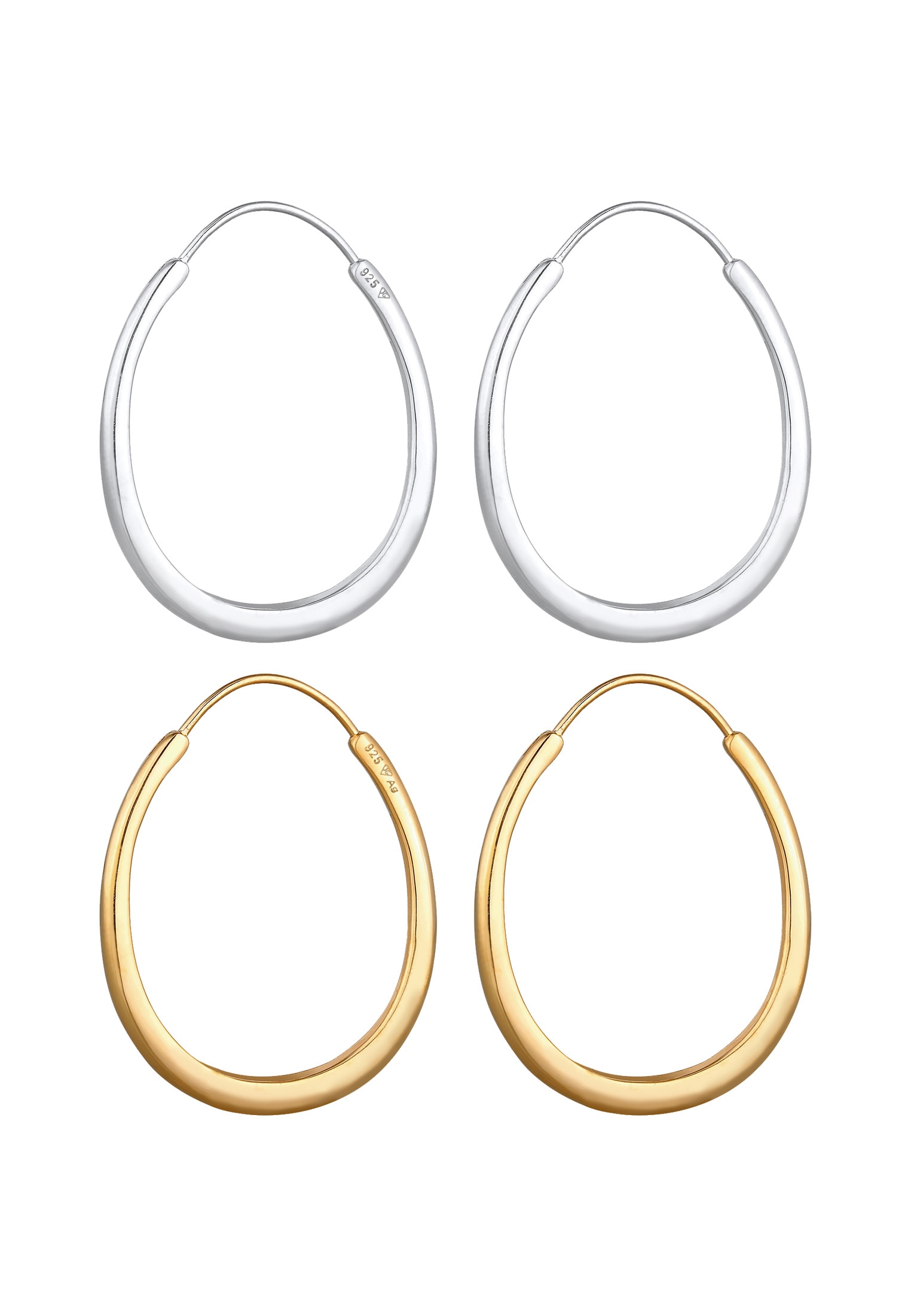 Elli Ohrstecker-Set »Ohrringe Creolen Oval Geo Style Bicolor 925 Silber«