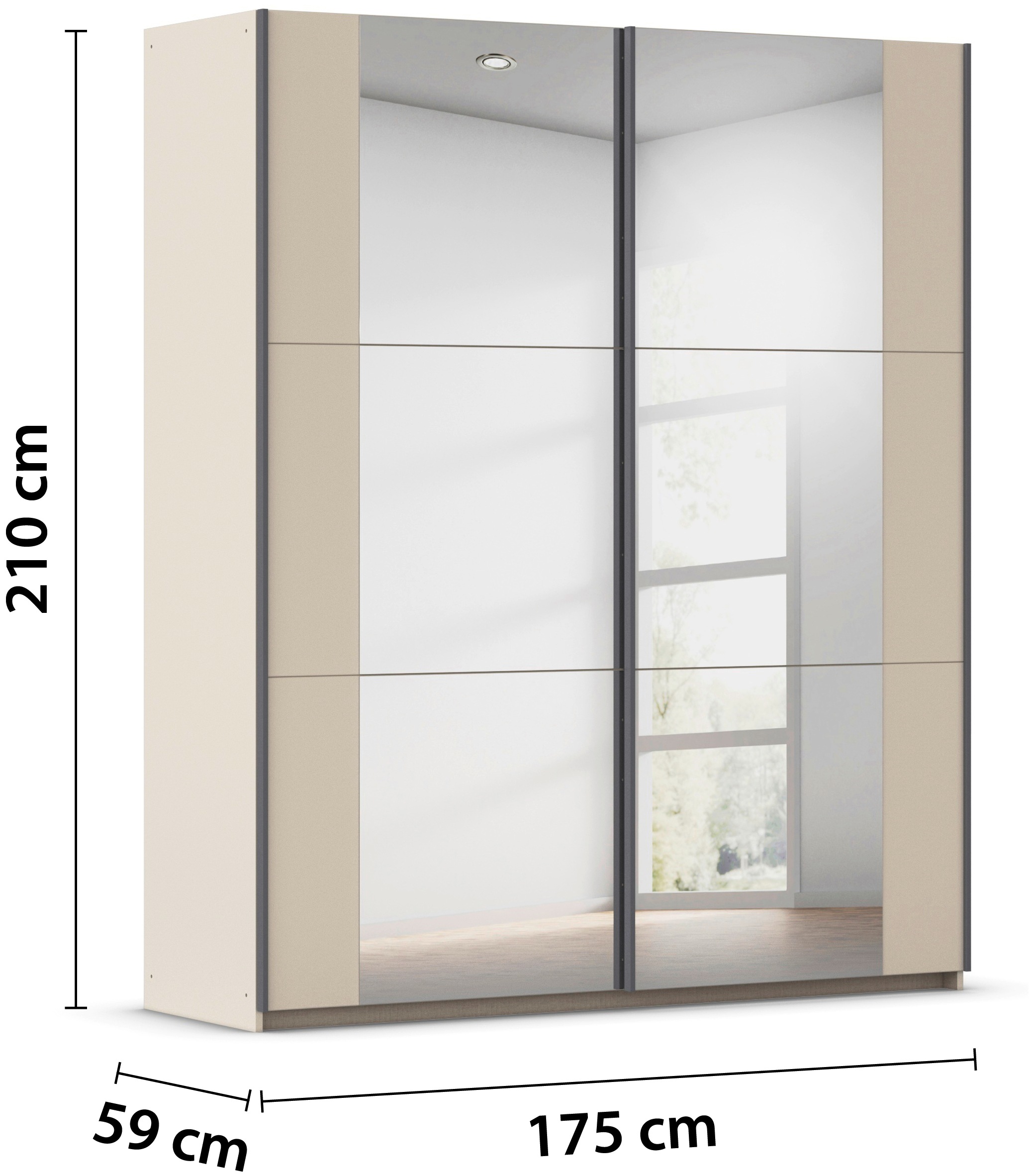 rauch Schwebetürenschrank »Kleiderschrank Drehtürenschrank Schrank Garderobe KRONACH« in 3 Ausstattungen BASIC/CLASSIC/PREMIUM, Breiten 131/175/218/261 cm,  optional ohne, mit 1 oder 2 Spiegel, viel Stauraum MADE IN GERMANY