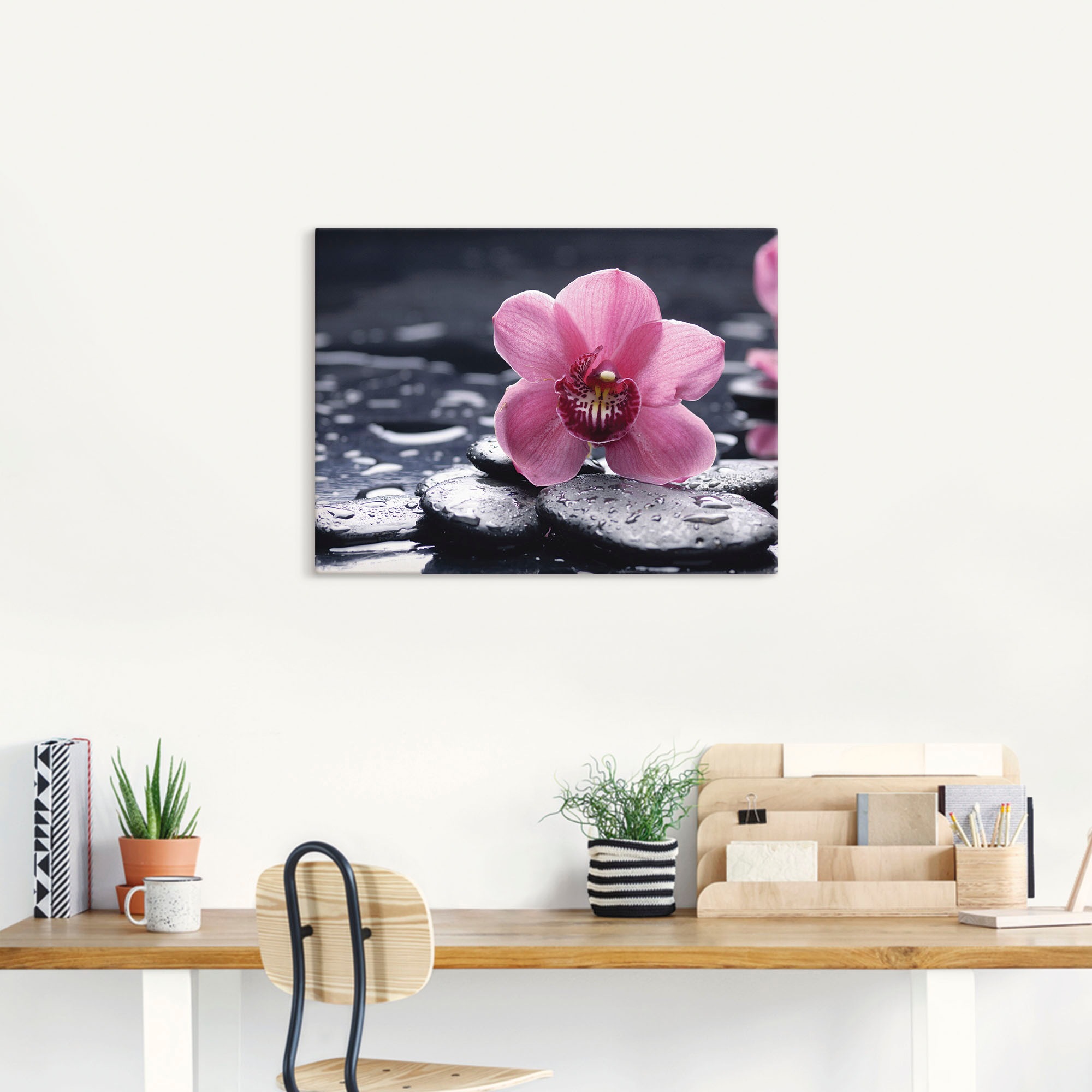 Artland Wandbild »Stillleben Kiesel (1 als St.), einer Blumen, Alubild, Leinwandbild, in oder Größen Poster Wandaufkleber versch. bei Orchidee«, und mit OTTO