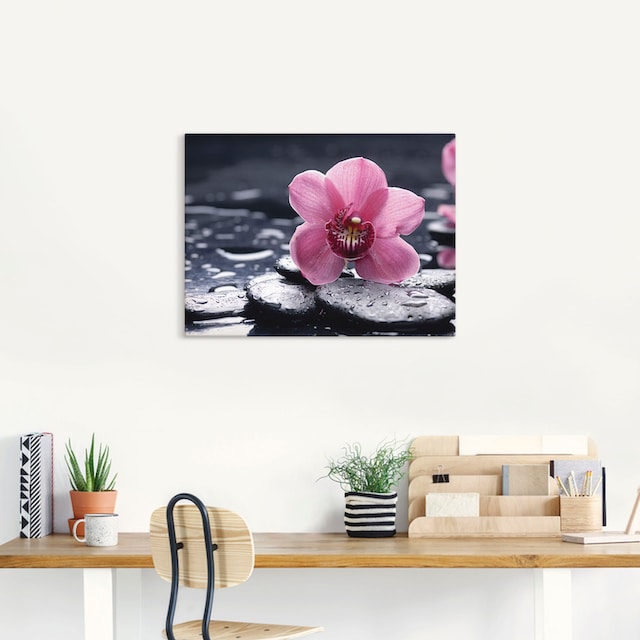 Artland Wandbild »Stillleben mit Kiesel und einer Orchidee«, Blumen, (1  St.), als Alubild, Leinwandbild, Wandaufkleber oder Poster in versch.  Größen bei OTTO
