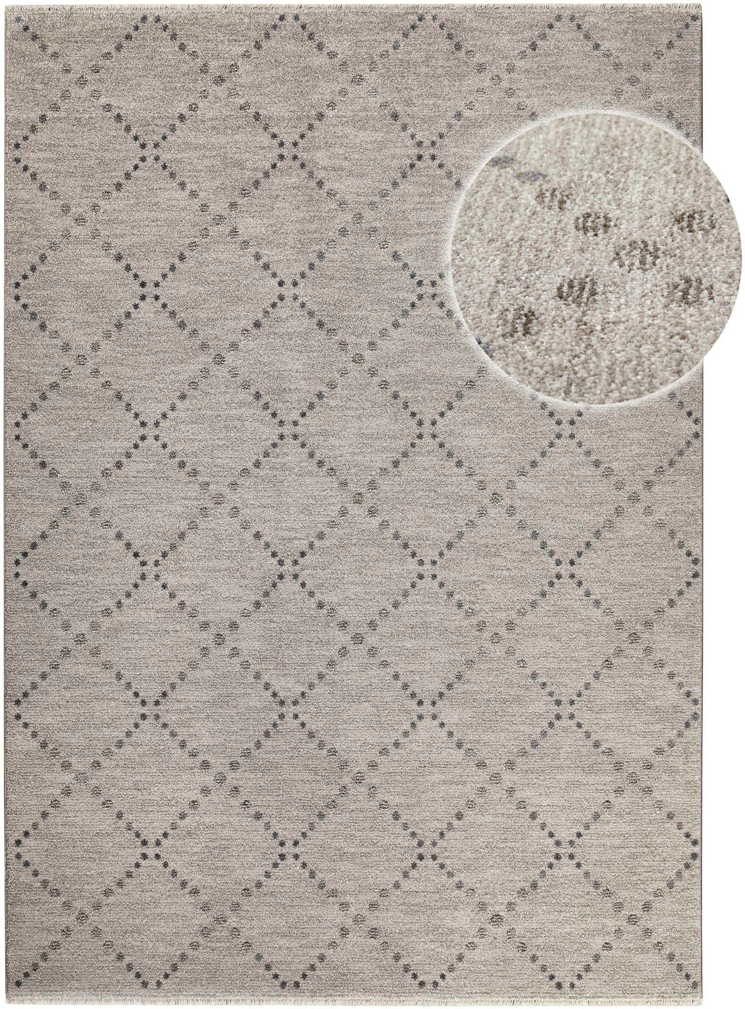 OTTO home Teppich »Thoren« rechteckig 12 mm Höhe weicher Kurzflor, Rautenmuster mit Fransen, Wohnzimmer, Schlafzimmer