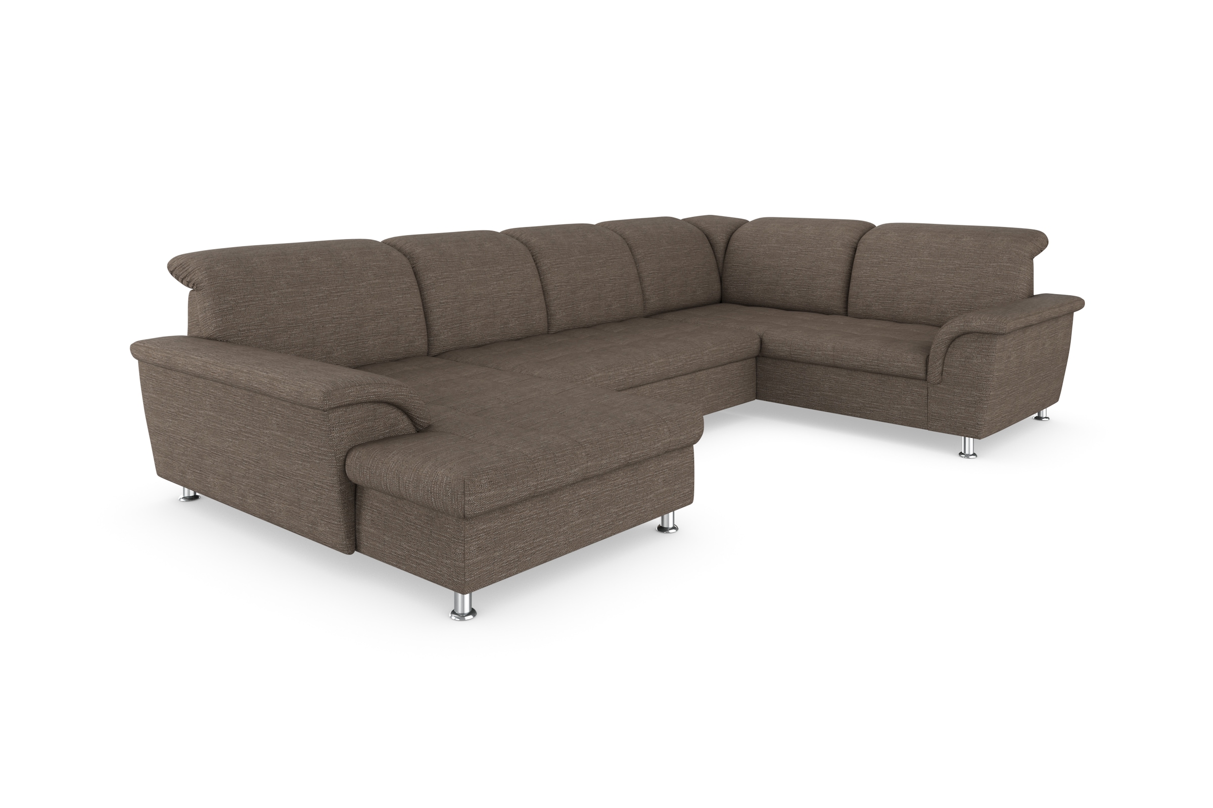 DOMO collection Wohnlandschaft »FRANZI optional mit Bettfunktion, Bettkasten & Kopfteilverstellung« U-Form, Recamiere links, beige-braun, B/T: 352/214 cm