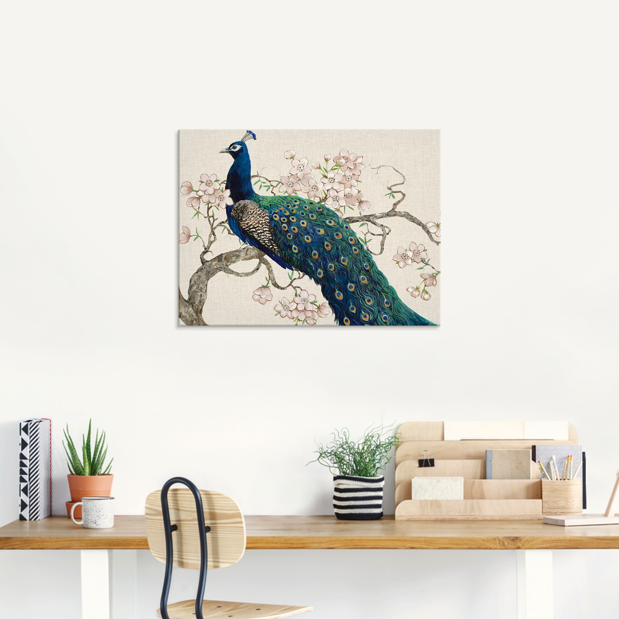 Artland Glasbild »Pfau & Blüten II«, Vögel, (1 St.), in verschiedenen Größen