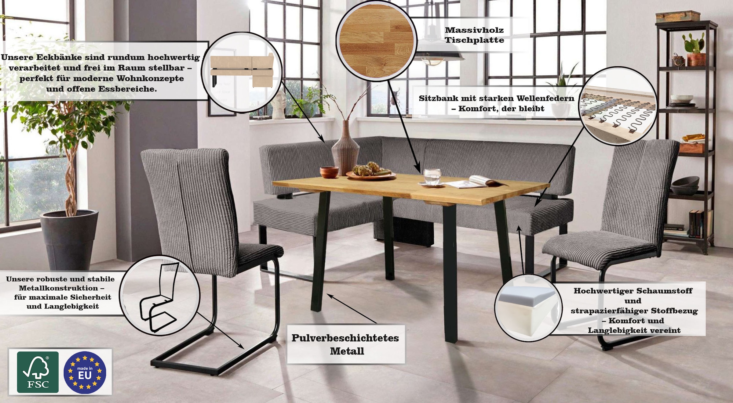 Home affaire Freischwinger »Oliver«, (Set), 2 St., Cord, Stuhl belastbar bis 120 Kg