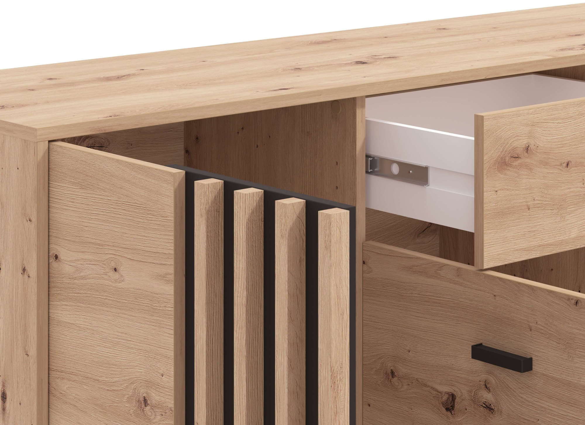 Home affaire Sideboard »LAVAL, Kommode, Kombikommode, Anrichte, Schrank« Modernes Sideboard in Artisan, 3 Türen & 1 Schublade, Lamellen-Optik