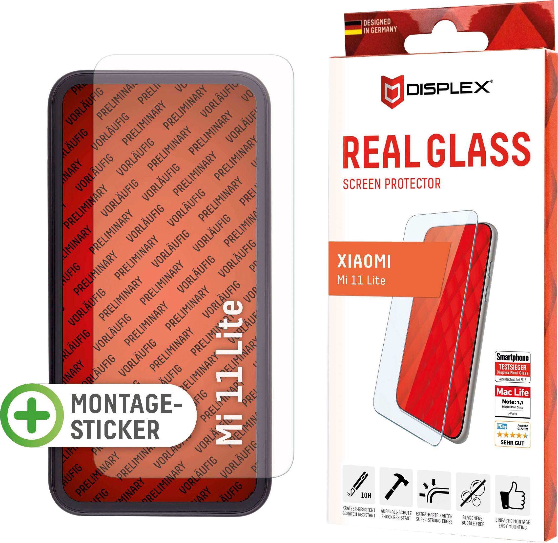 Displex Displayschutzglas »Real Glass für Xiaomi Mi 11 Lite (5G) (6,5"), 2D«, für Real Glass für Xiaomi Mi 11 Lite (5G)