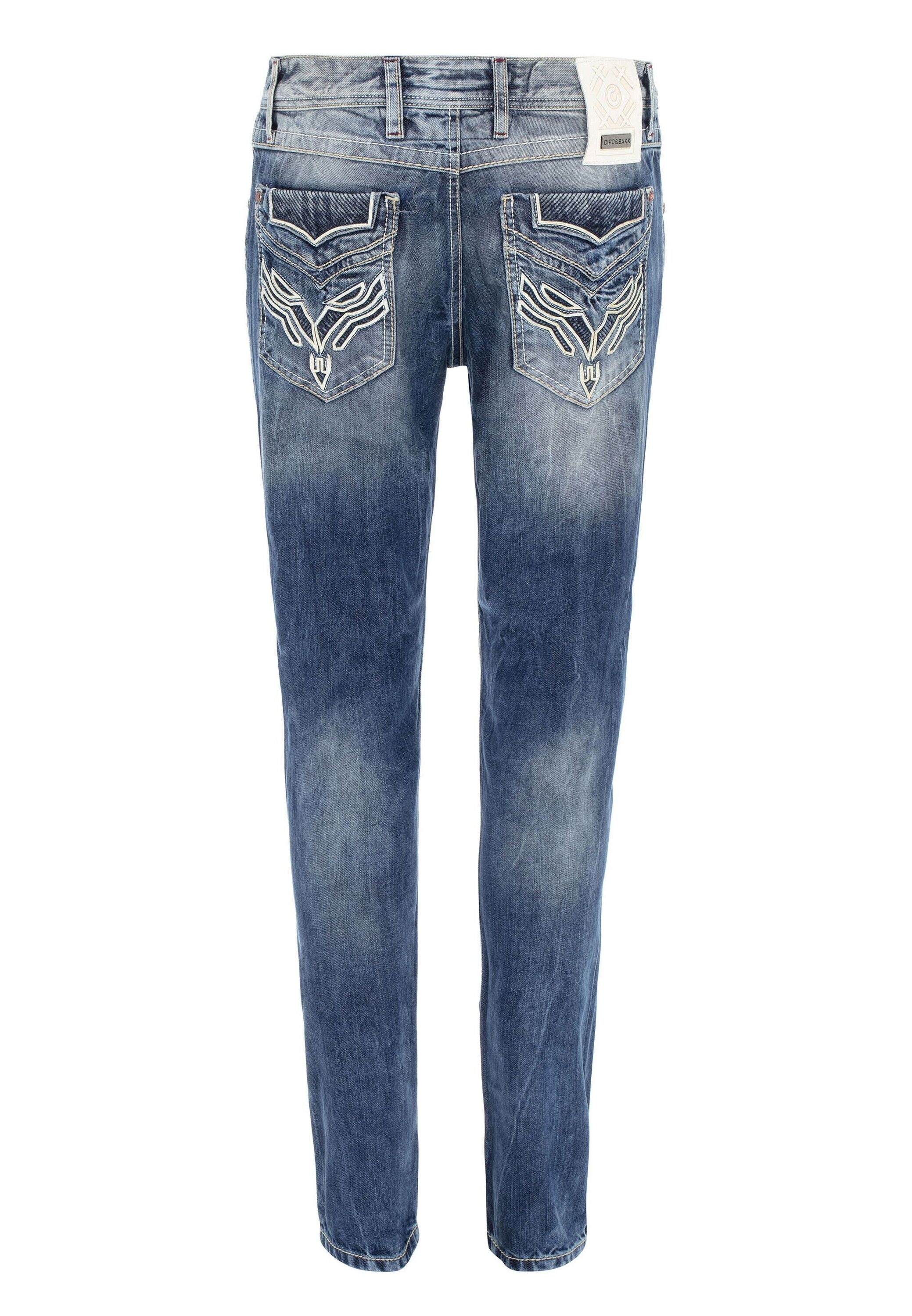 Cipo & Baxx Regular-fit-Jeans »Cipo & Baxx Jeans DENIM« bequeme Jeans im ausgefallenen Lagen-Design, CD611