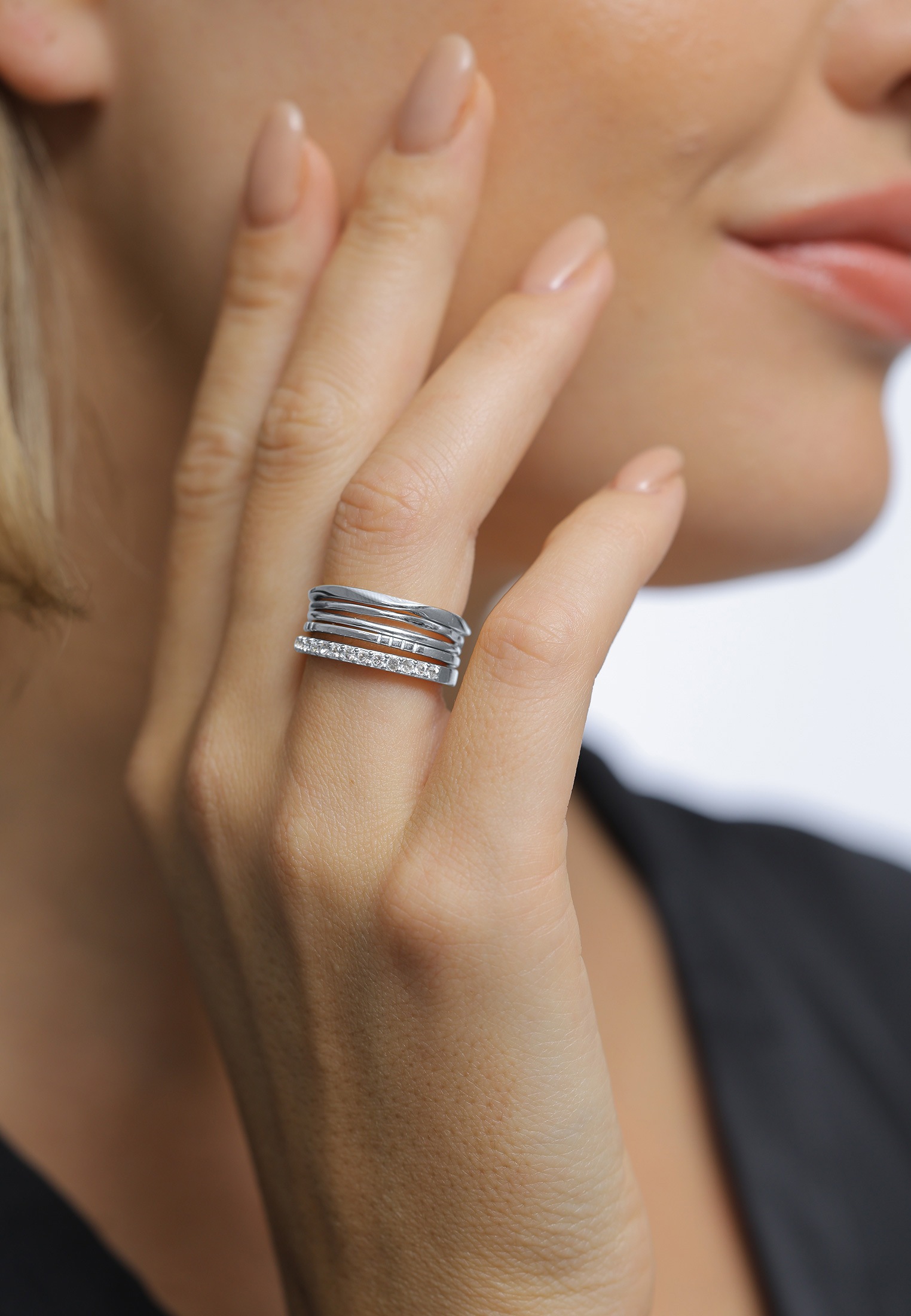 Elli Ring-Set »Ring Stapelringe Bandringe 5er Set 925 Silber, mit Kristallen von Swarovski®«