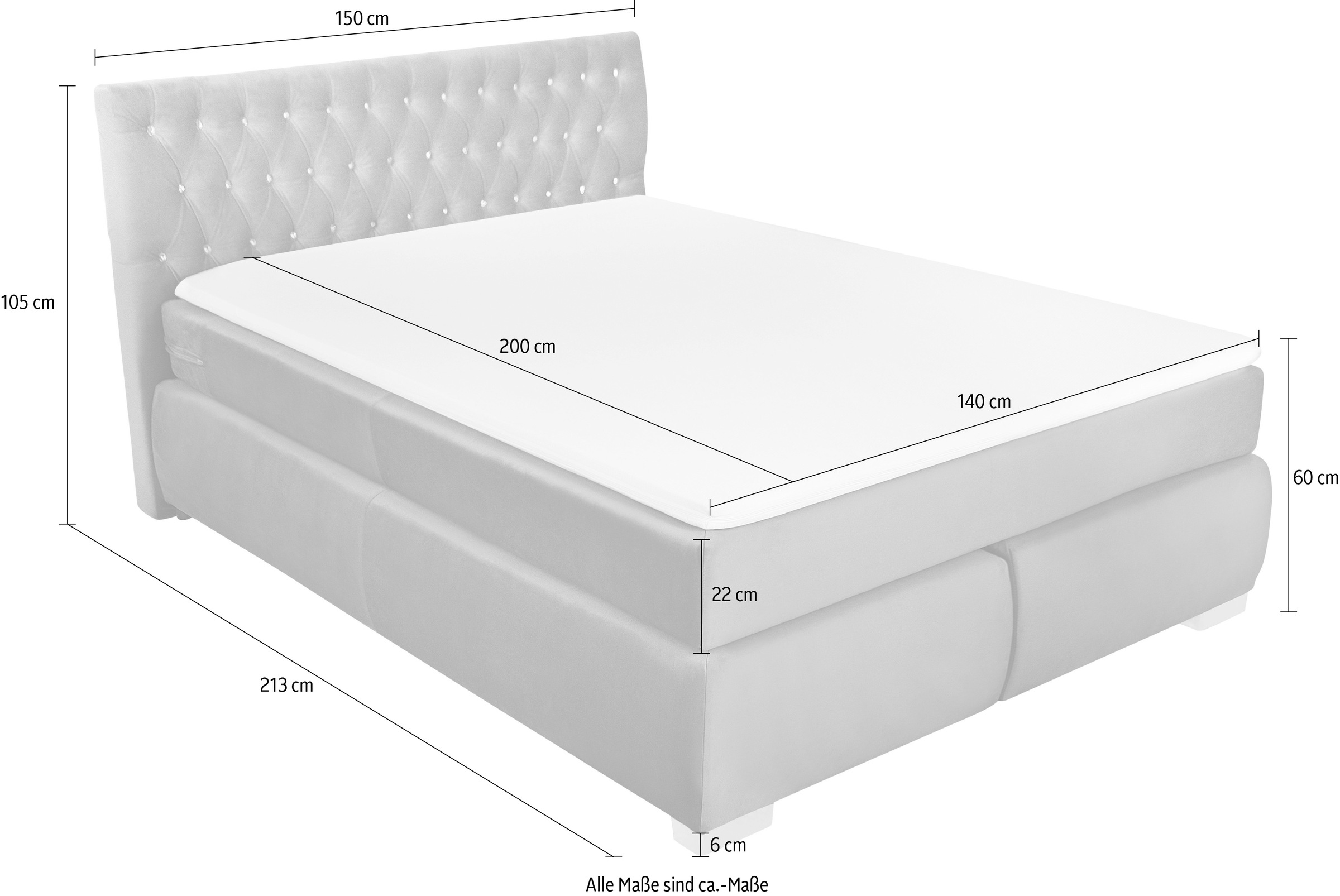 Leonique Boxspringbett »Rumba«, Taschenfederkern-Matratze in Härtegrad 3, in 4 Breiten, incl. Topper