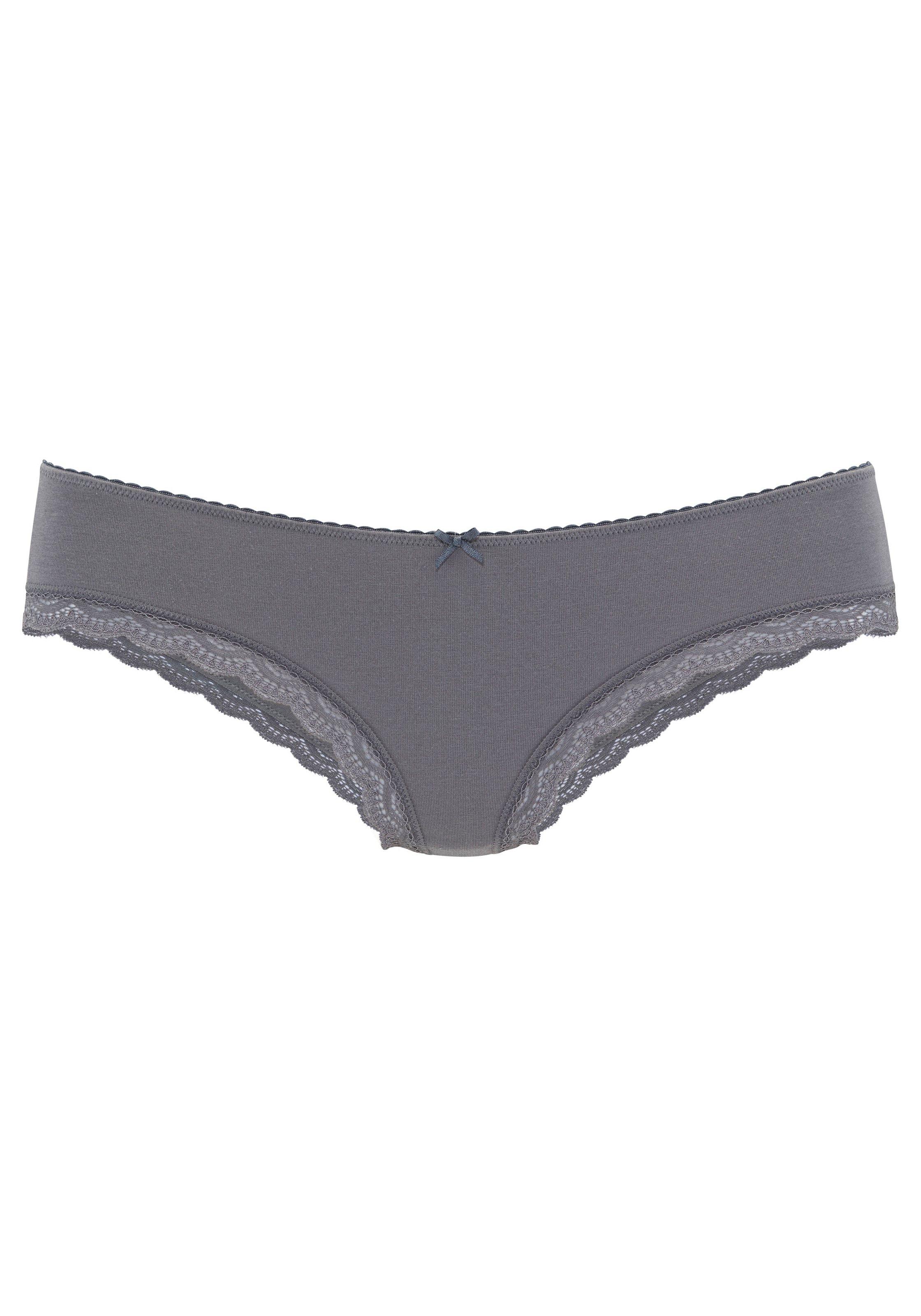 LASCANA Brasilslip 5er-Pack,  aus elastischer Baumwolle mit zarter Spitze, mit Aufbewahrungsbox