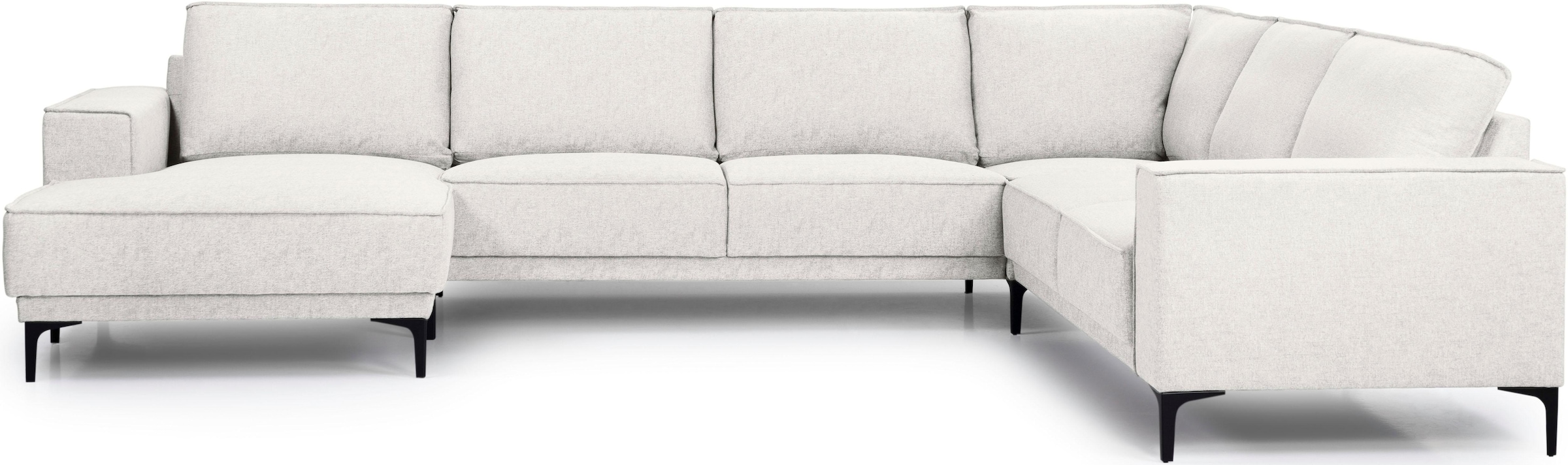 OTTO home Wohnlandschaft »XXL Sofa Oland, Struktur, Flachgewebe, Luxus-Microfaser, Boucle« U-Form, 342 cm, Wellenunterfederung, Skandi-Design, Metallfüße