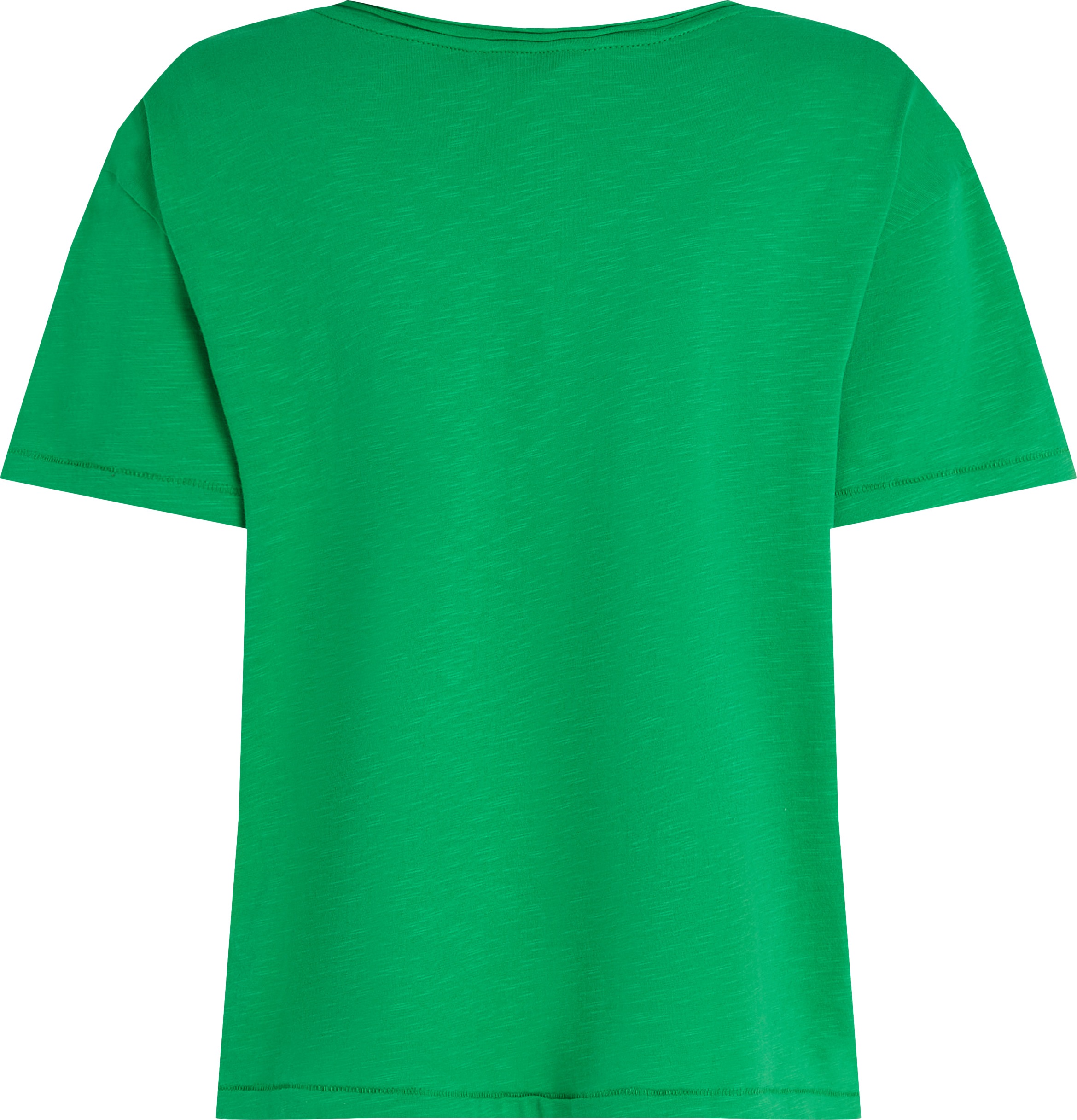 Tommy Hilfiger T-Shirt »SLUB CROP V-NK SS«, mit offener Kante, mit Logostickerei